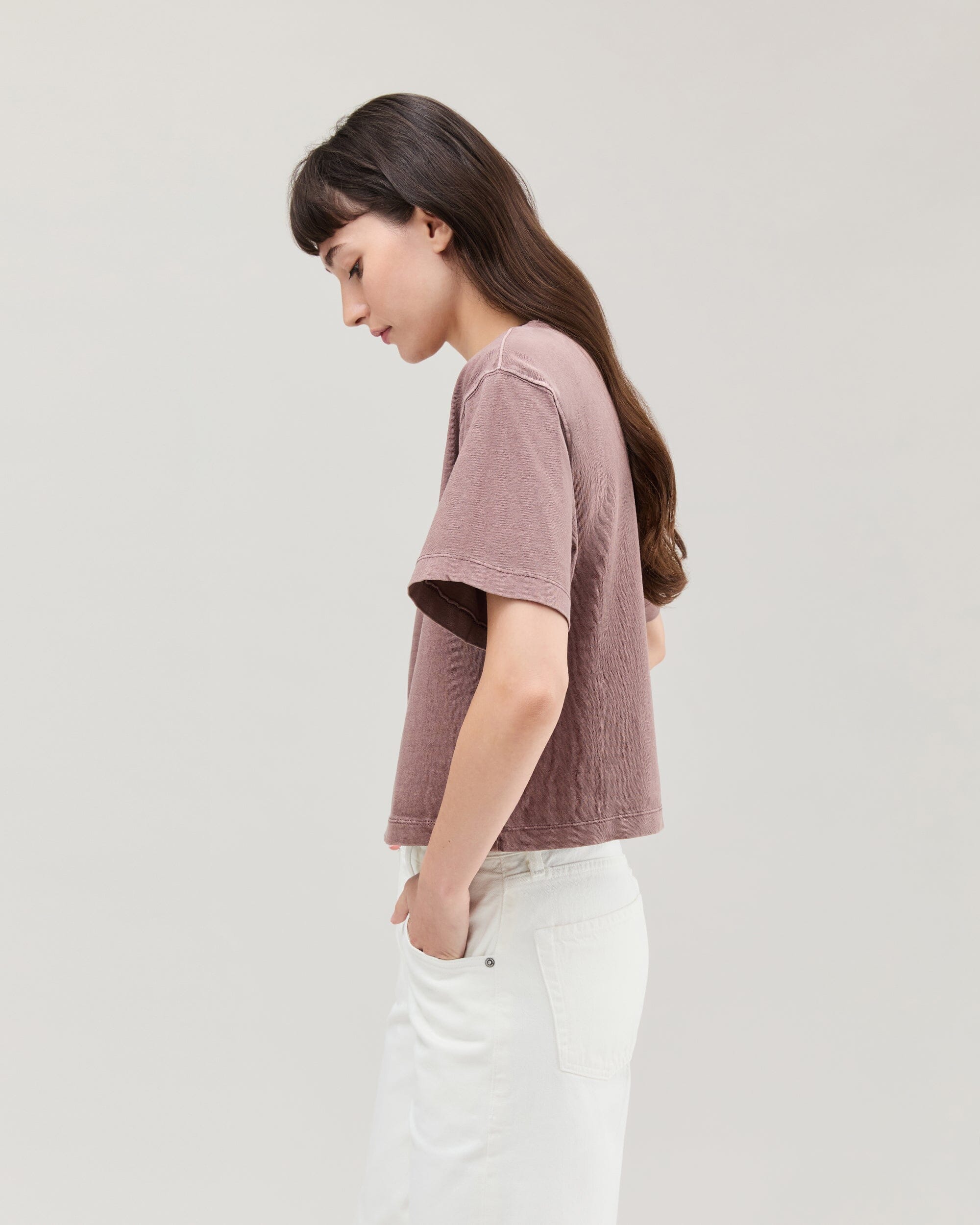 Womens Relaxed Crop Tee - Pigment Dye Jersey - Plum Smoke - Image 3