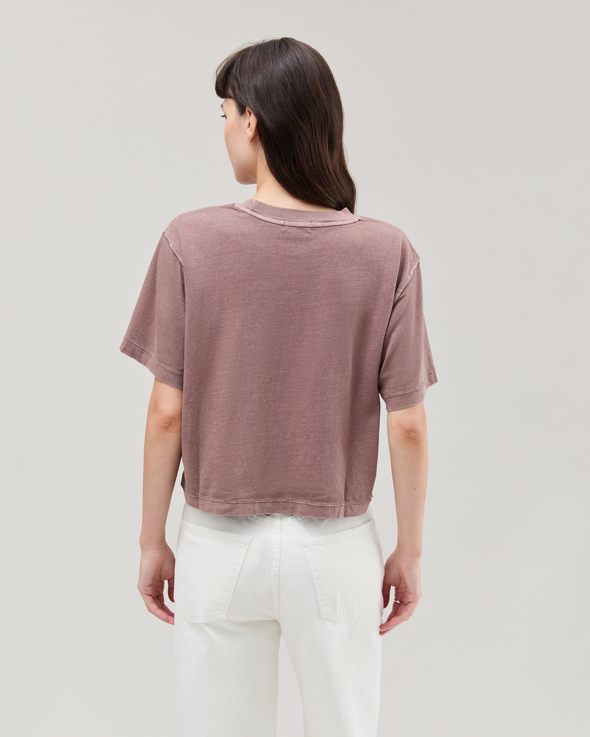 Womens Relaxed Crop Tee - Pigment Dye Jersey - Plum Smoke - Image 4