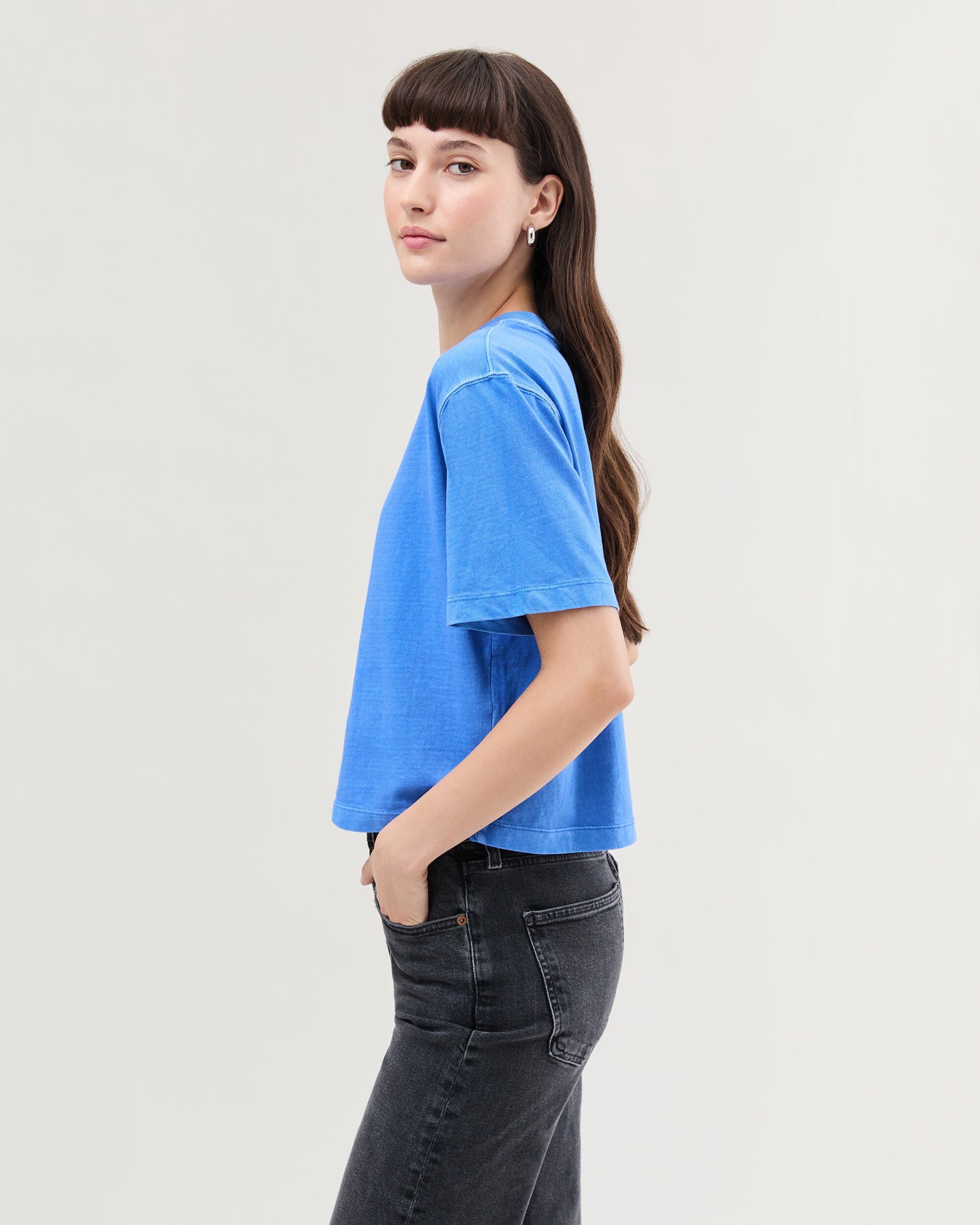 Womens Relaxed Crop Tee - Pigment Dye Jersey - Pop Blue - Image 3