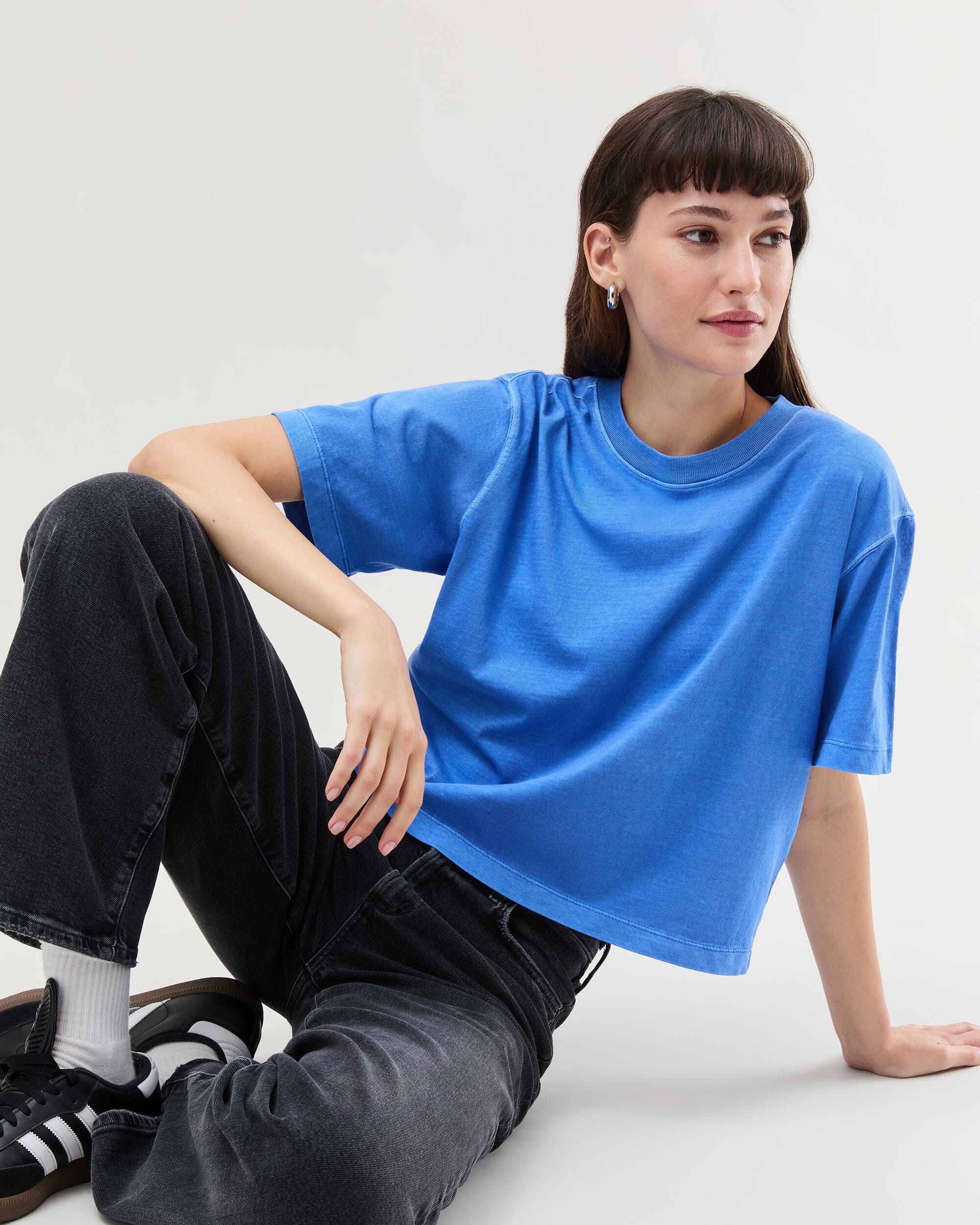 Womens Relaxed Crop Tee - Pigment Dye Jersey - Pop Blue - Image 4