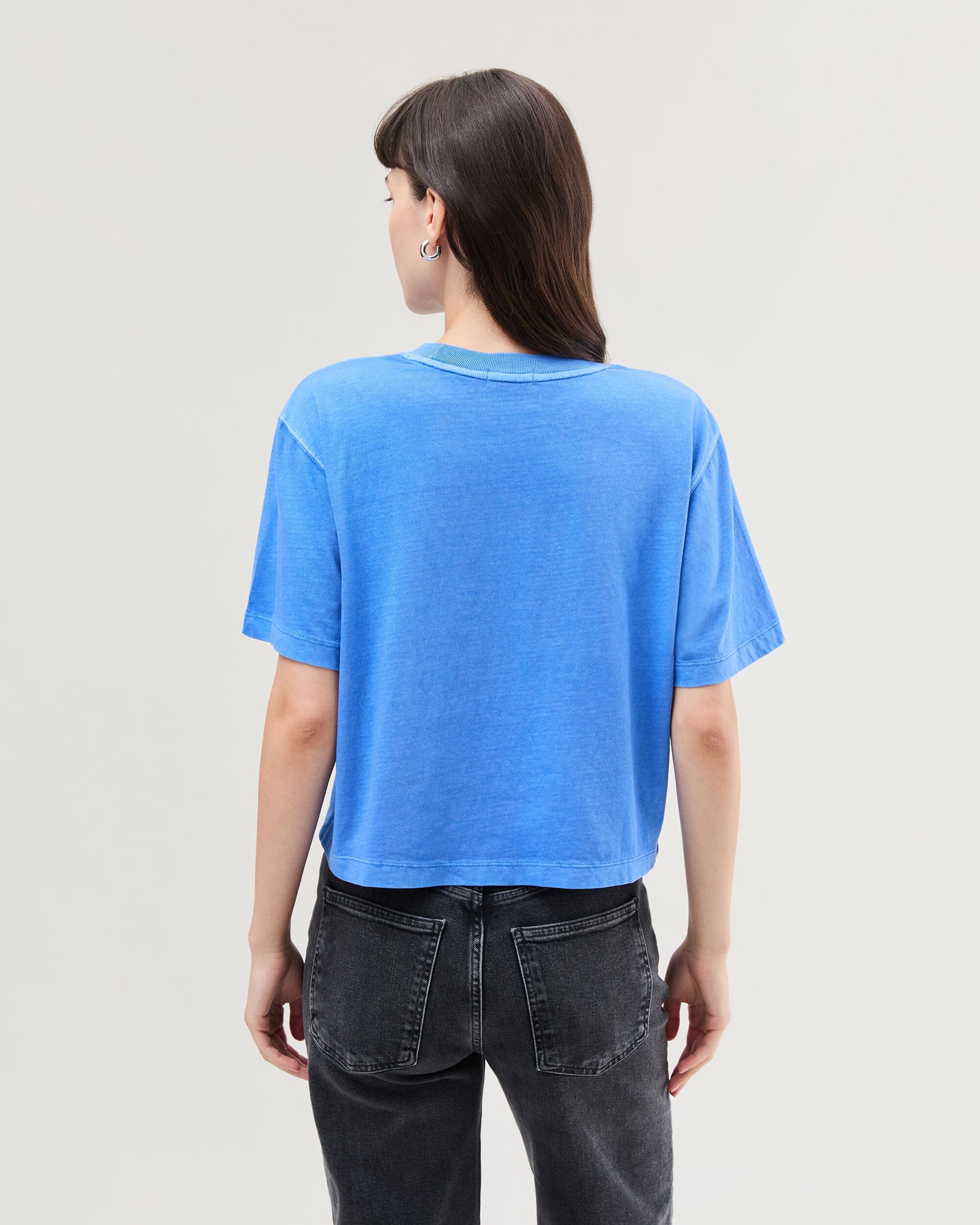 Womens Relaxed Crop Tee - Pigment Dye Jersey - Pop Blue - Image 5