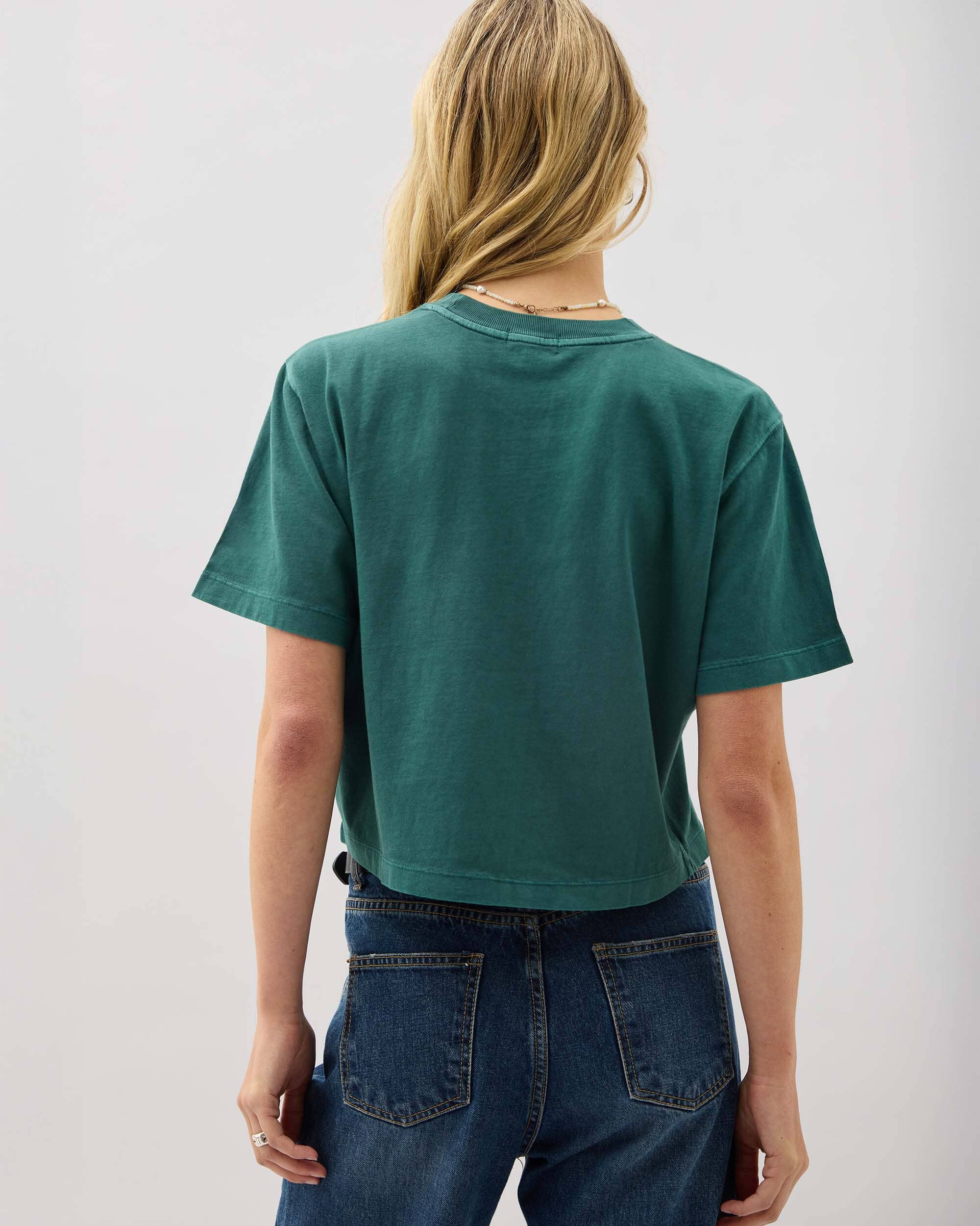 Womens Relaxed Crop Tee - Pigment Dye Jersey - Rainforest - Image 3