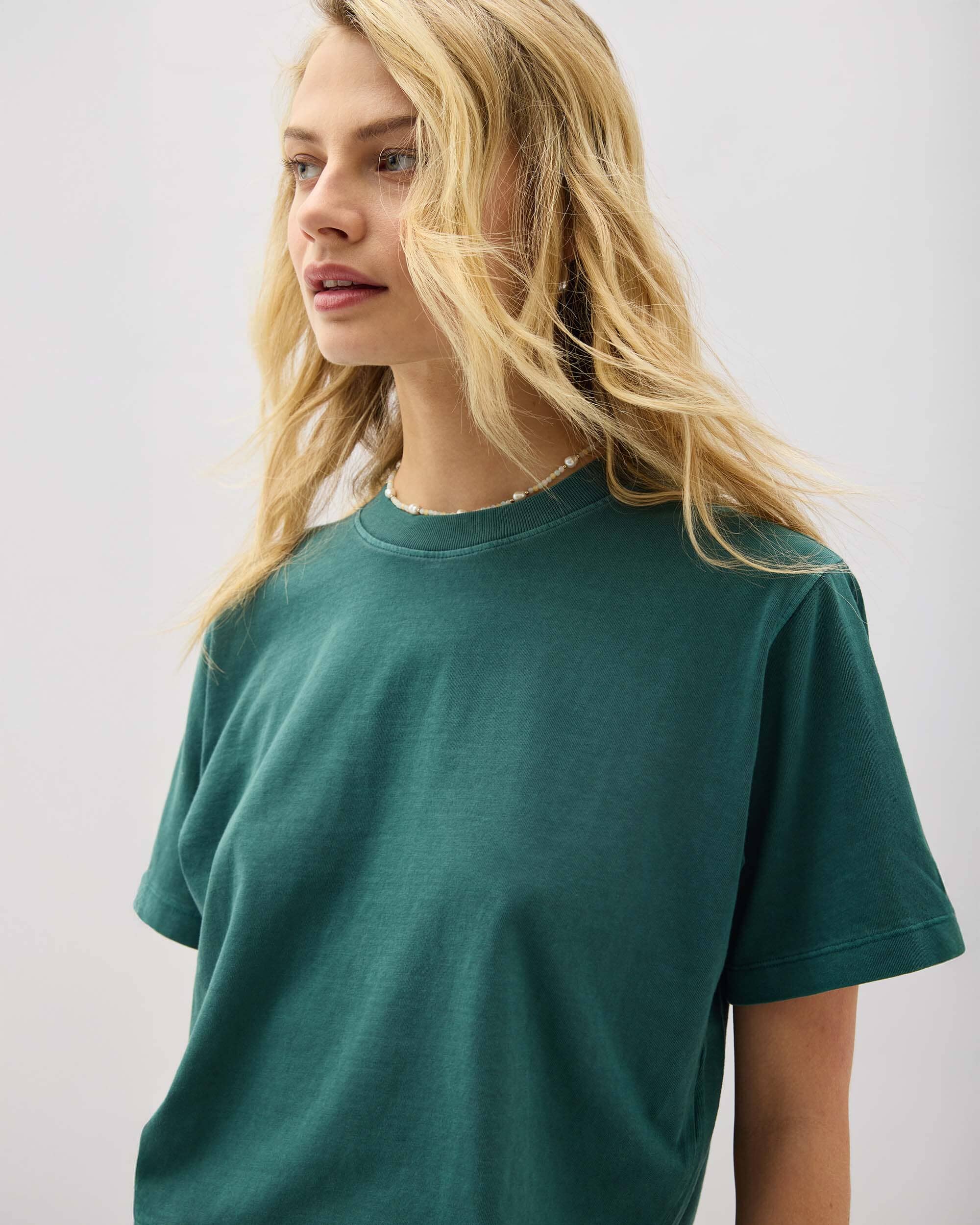 Womens Relaxed Crop Tee - Pigment Dye Jersey - Rainforest - Image 4