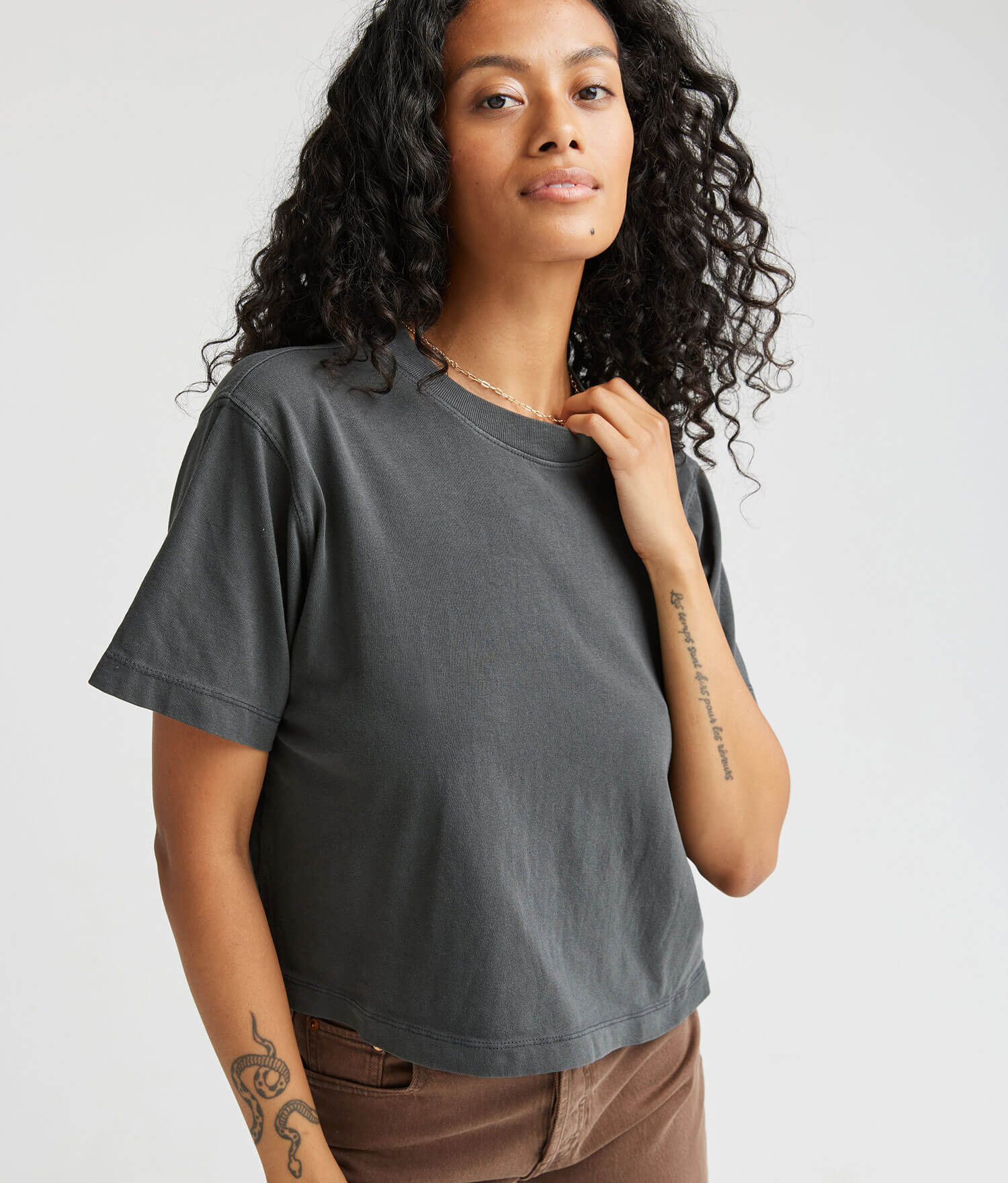 Womens Relaxed Crop Tee - Pigment Dye Jersey - Stretch Limo - Image 4