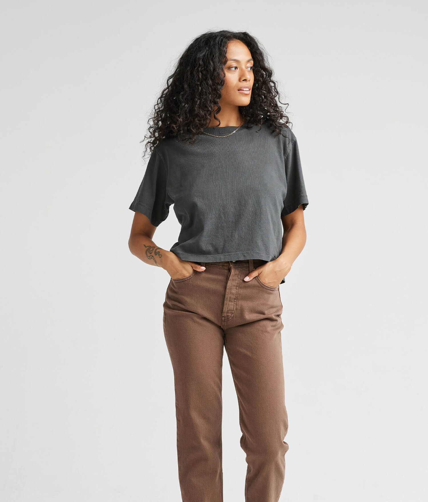 Womens Relaxed Crop Tee - Pigment Dye Jersey - Stretch Limo - Image 5