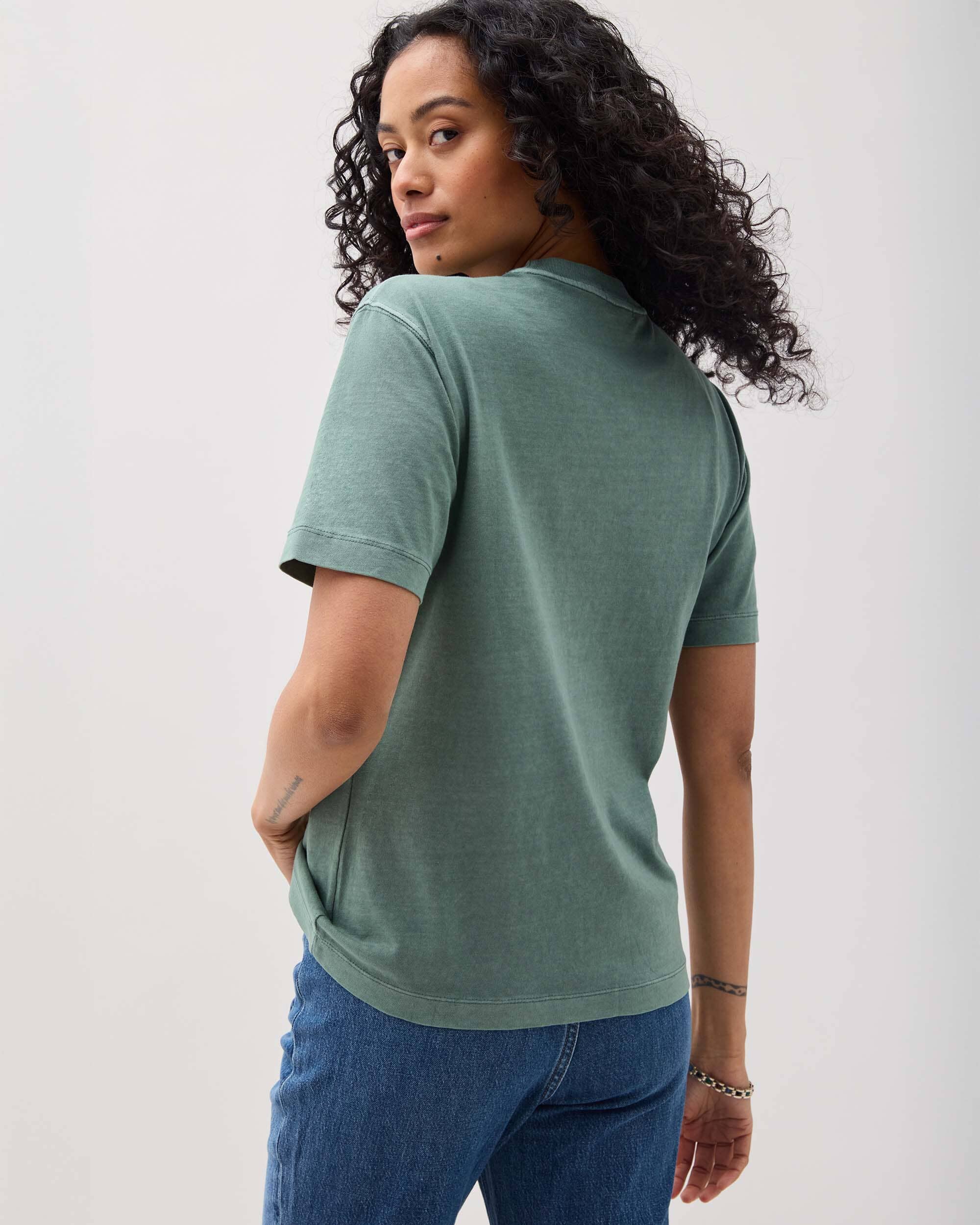 Womens Relaxed Everyday Tee - Pigment Dye Jersey - Sage Leaf - Image 4