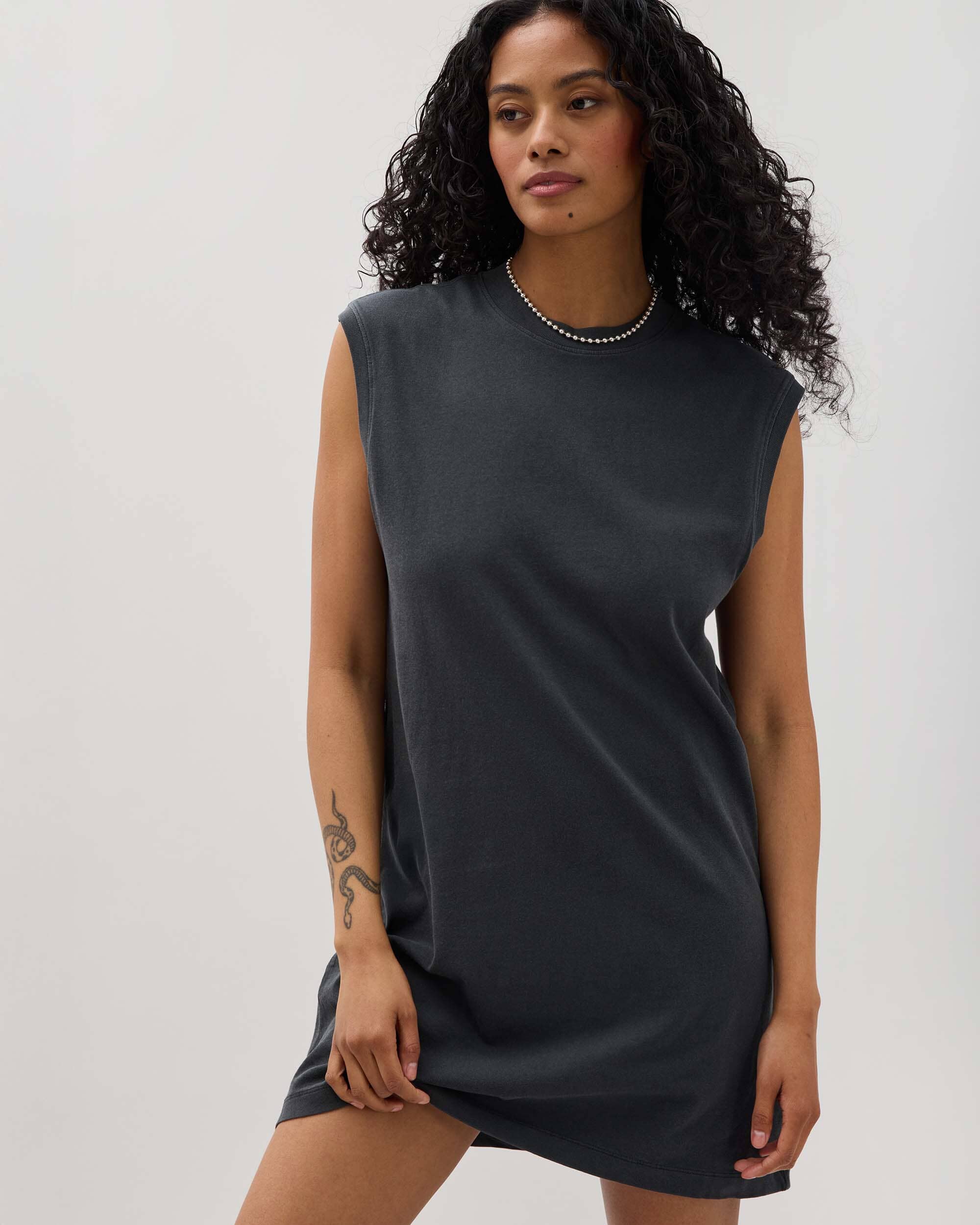 Womens Relaxed Muscle Dress - Pigment Dye Jersey - Stretch Limo - Image 5