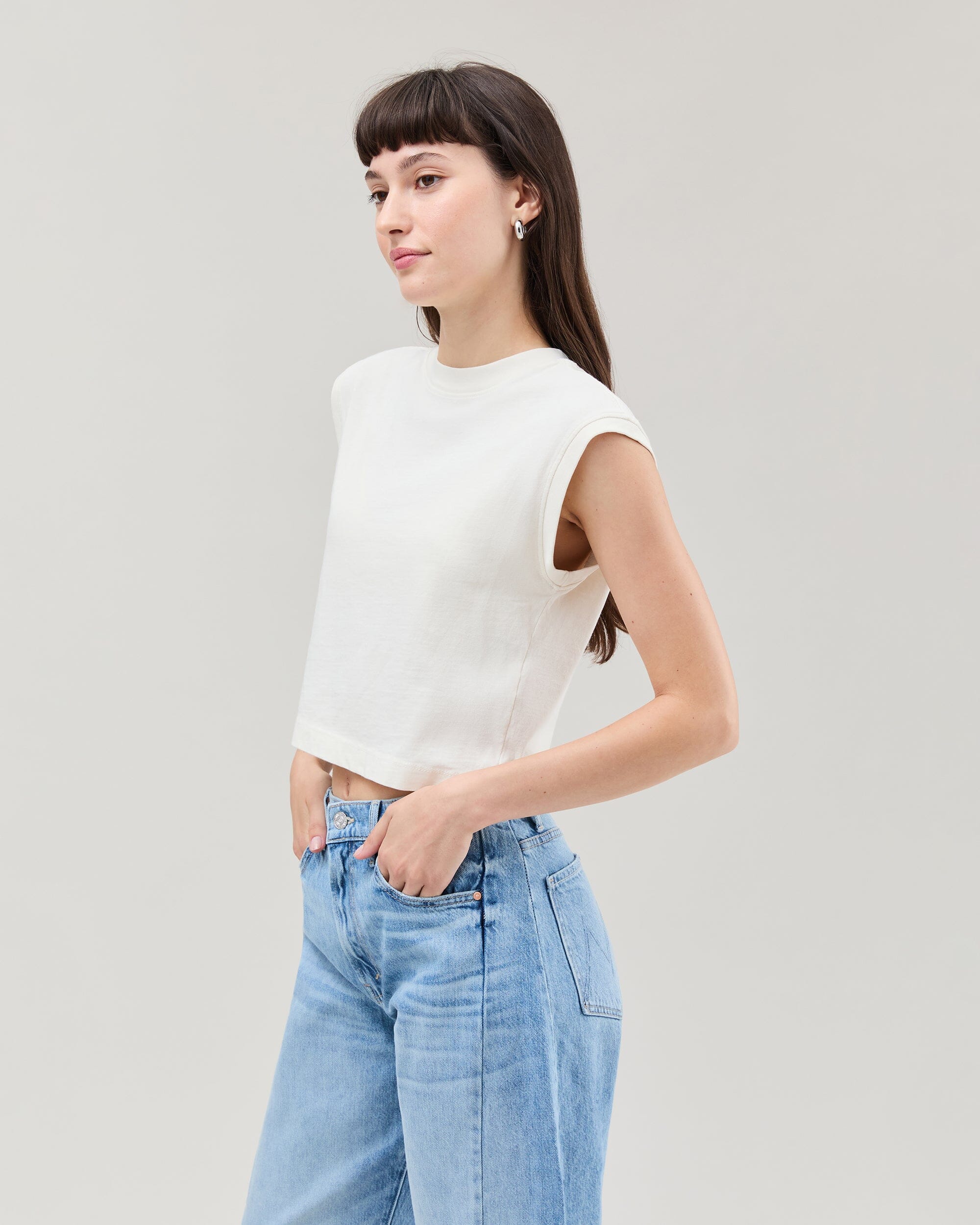 Womens Relaxed Muscle Tee - Pigment Dye Jersey - Bone - Image 3