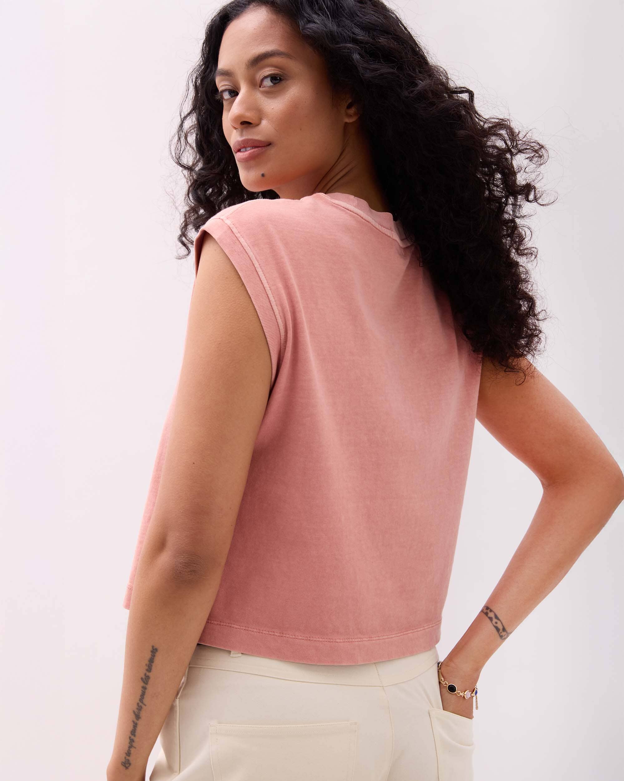 Womens Relaxed Muscle Tee - Pigment Dye Jersey - Pink Sands - Image 4