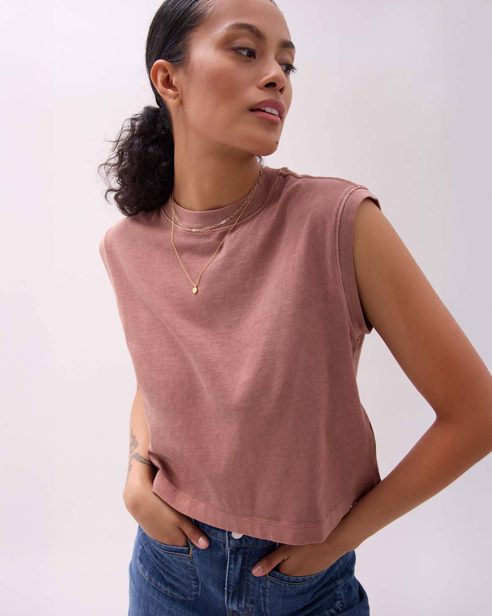Womens Relaxed Muscle Tee - Pigment Dye Jersey - Russet - Image 3