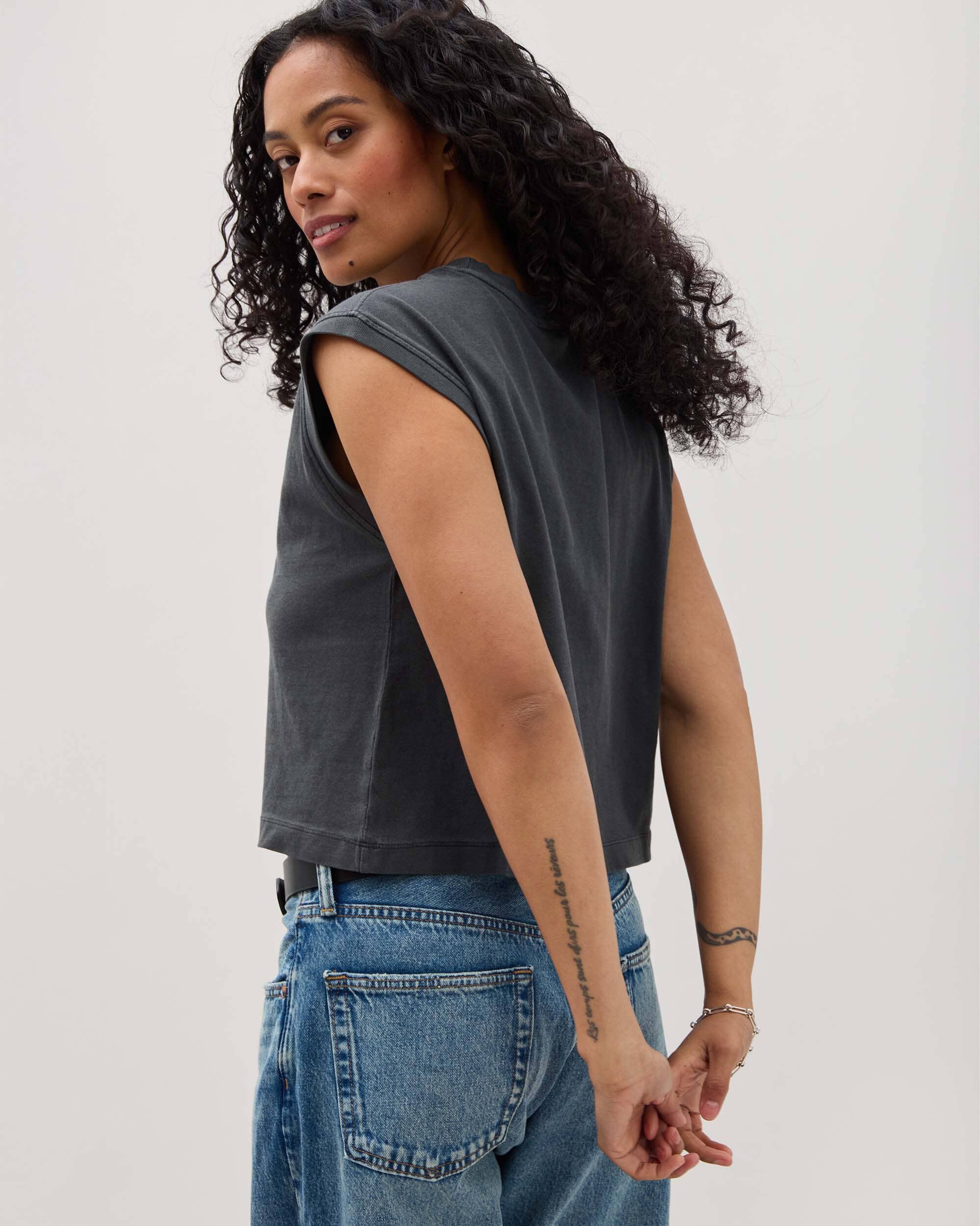 Womens Relaxed Muscle Tee - Pigment Dye Jersey - Stretch Limo - Image 4