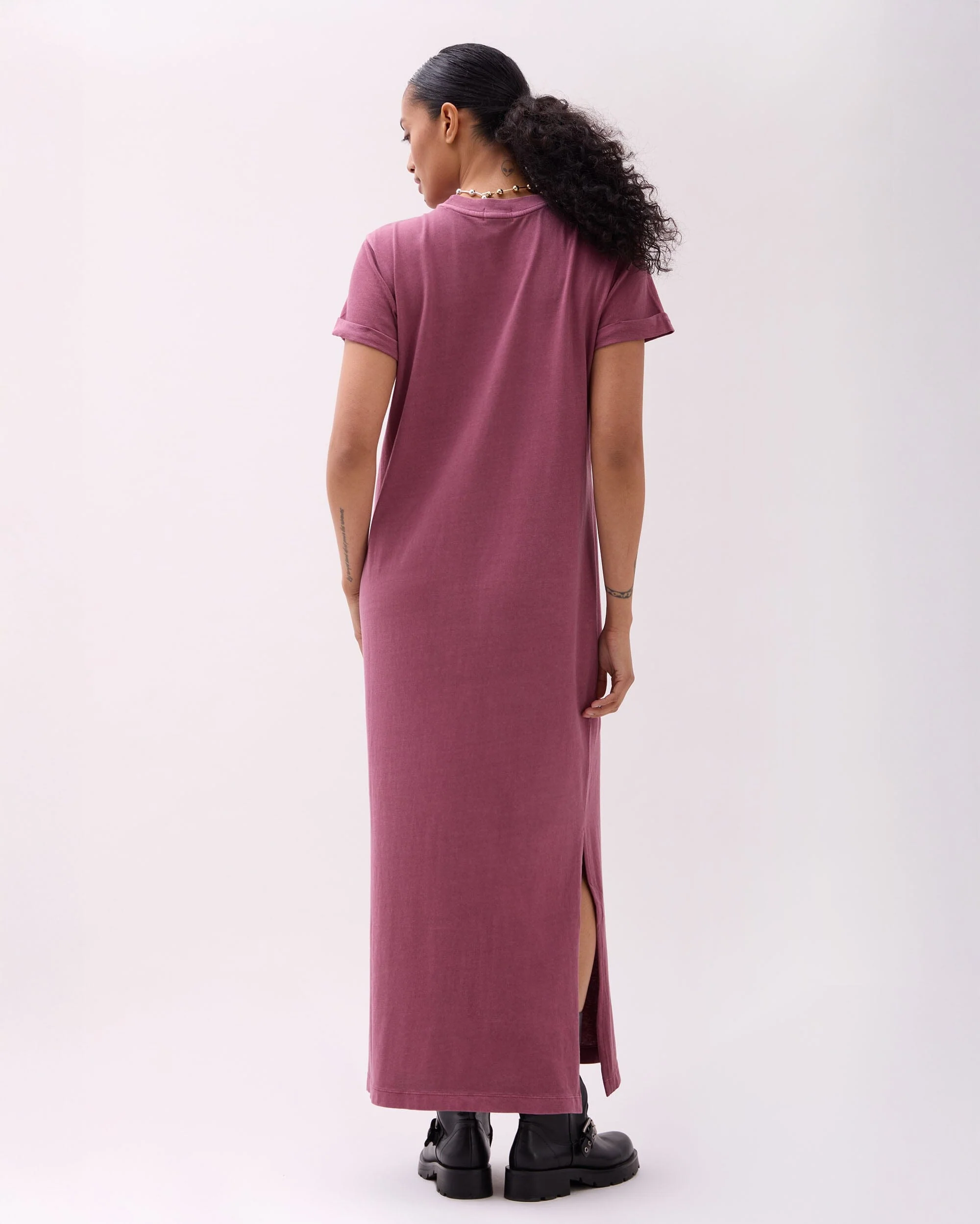 Womens Relaxed Tee Dress - Pigment Dye Jersey - Burgundy - Image 3