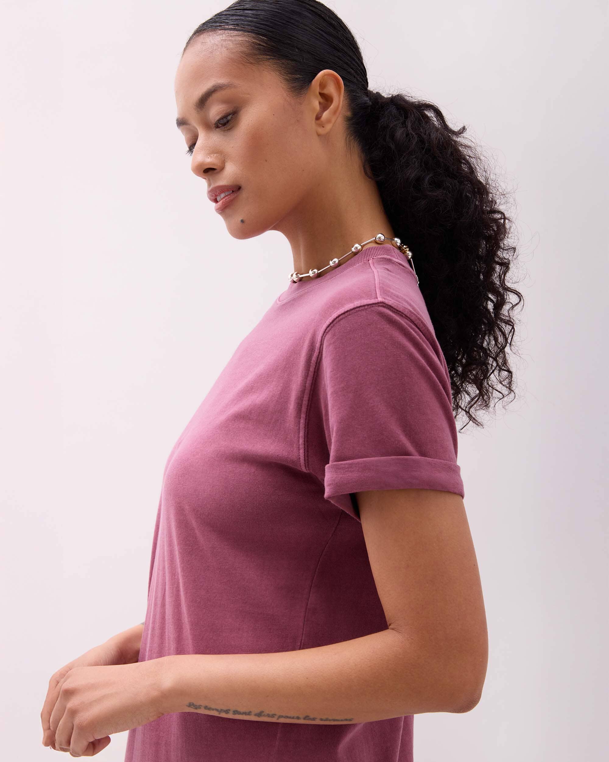 Womens Relaxed Tee Dress - Pigment Dye Jersey - Burgundy - Image 4