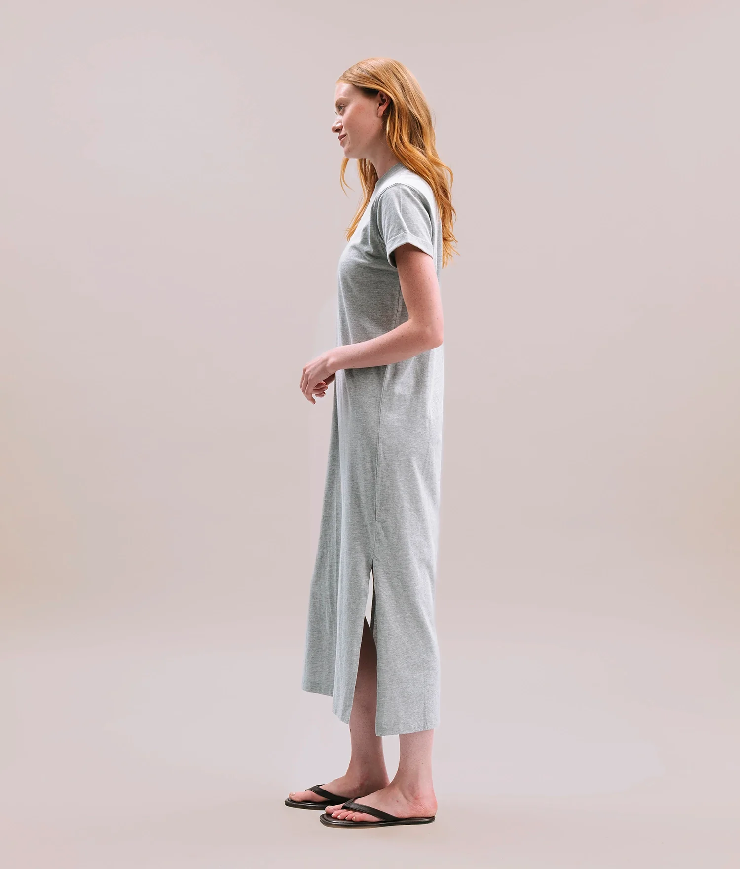 Womens Relaxed Tee Dress - Pigment Dye Jersey - Heather Grey - Image 3
