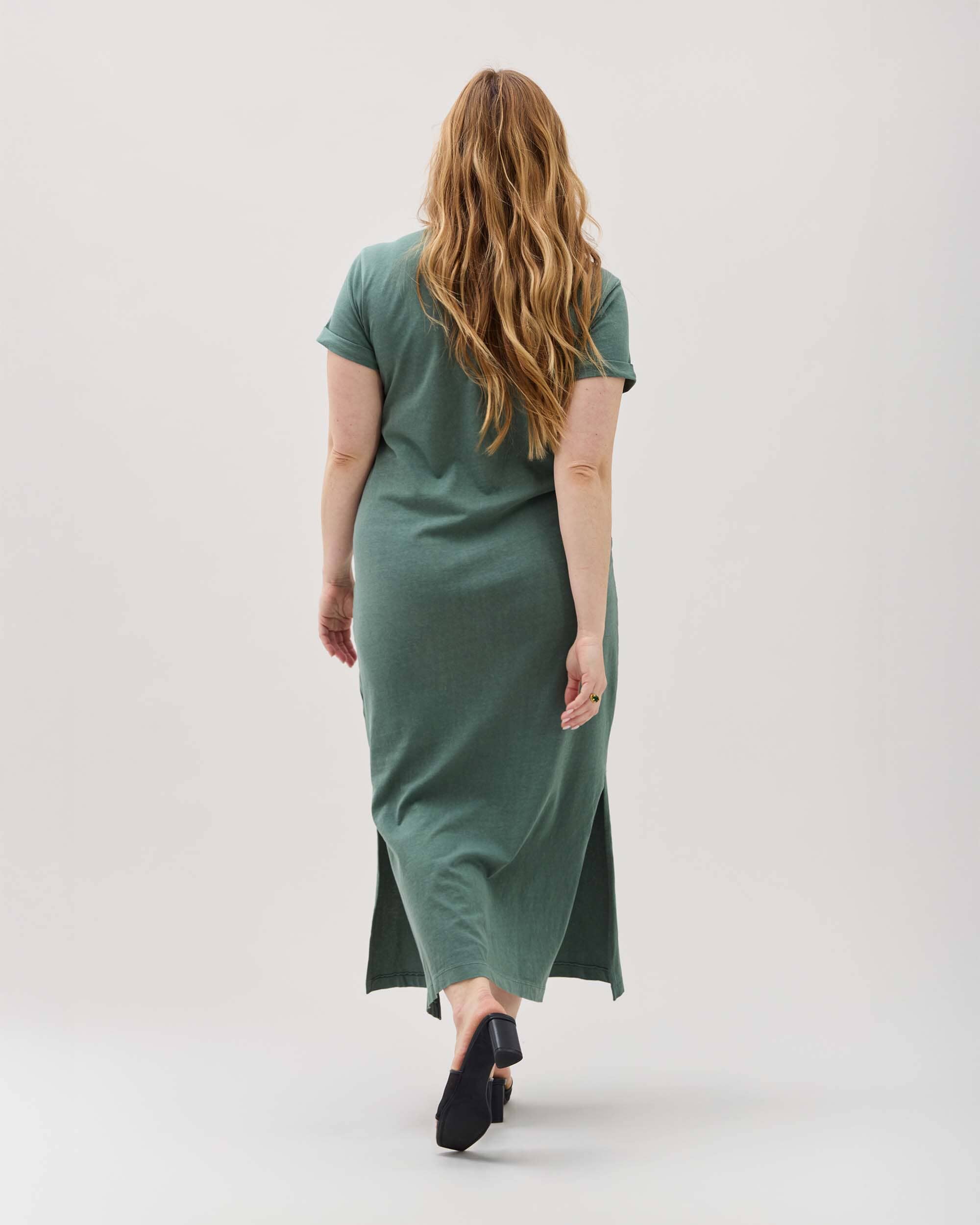 Womens Relaxed Tee Dress - Pigment Dye Jersey - Sage Leaf - Image 3