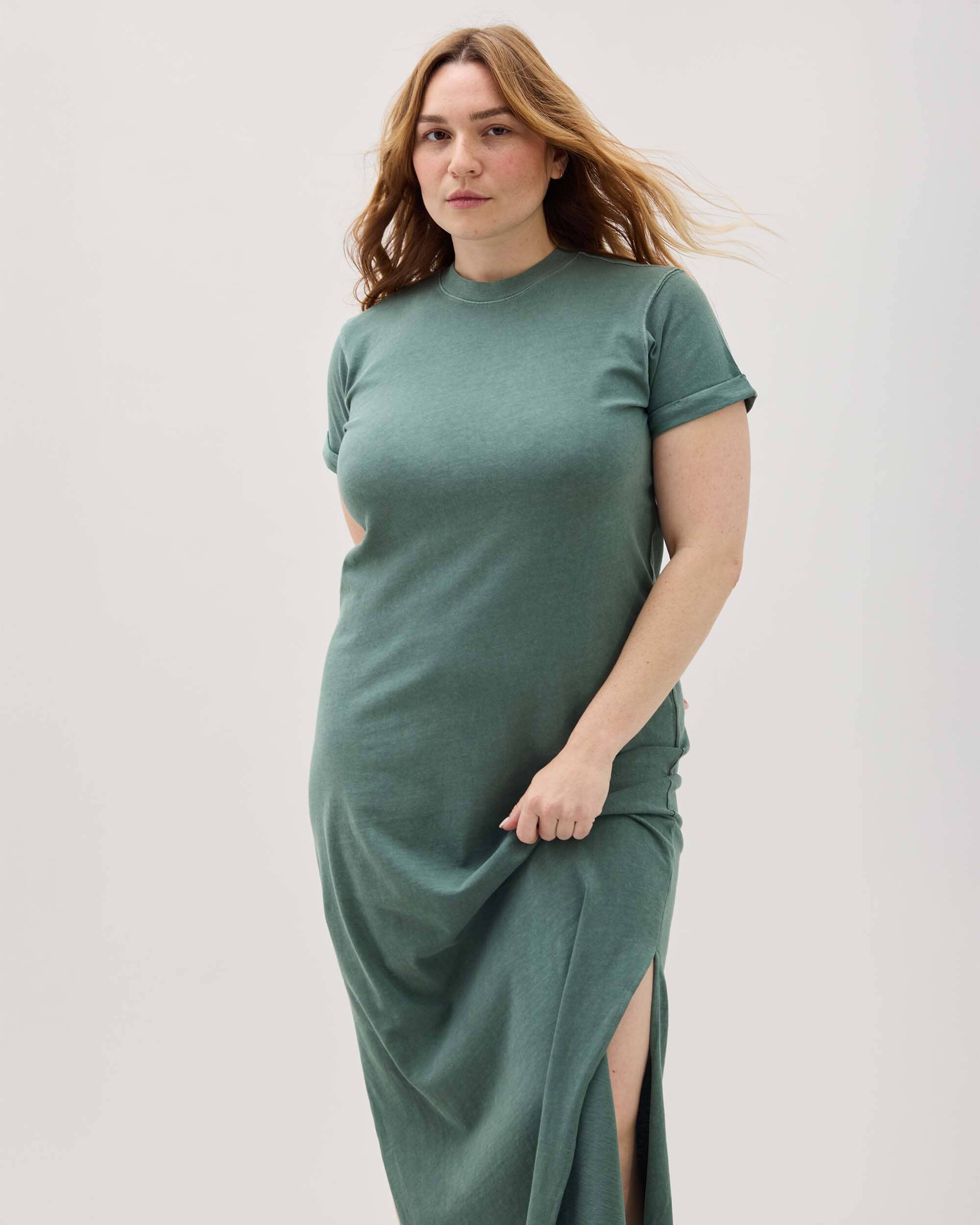 Womens Relaxed Tee Dress - Pigment Dye Jersey - Sage Leaf - Image 4