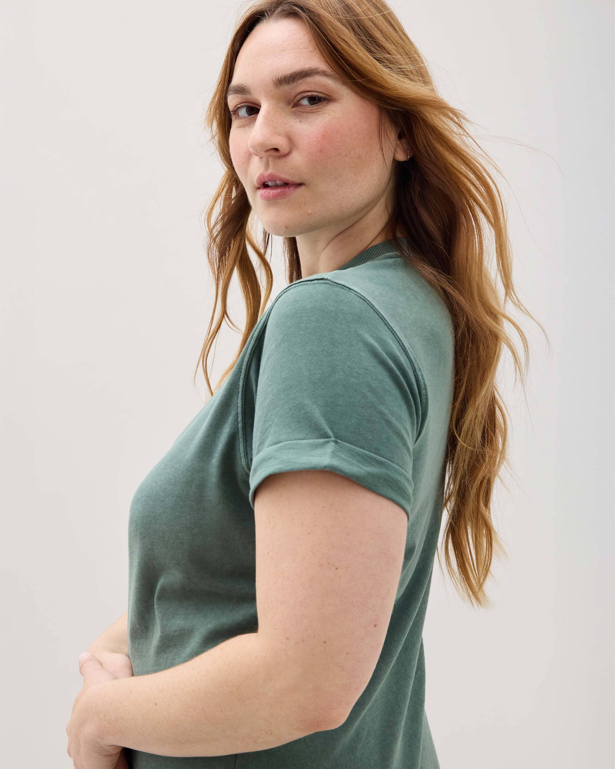 Womens Relaxed Tee Dress - Pigment Dye Jersey - Sage Leaf - Image 5