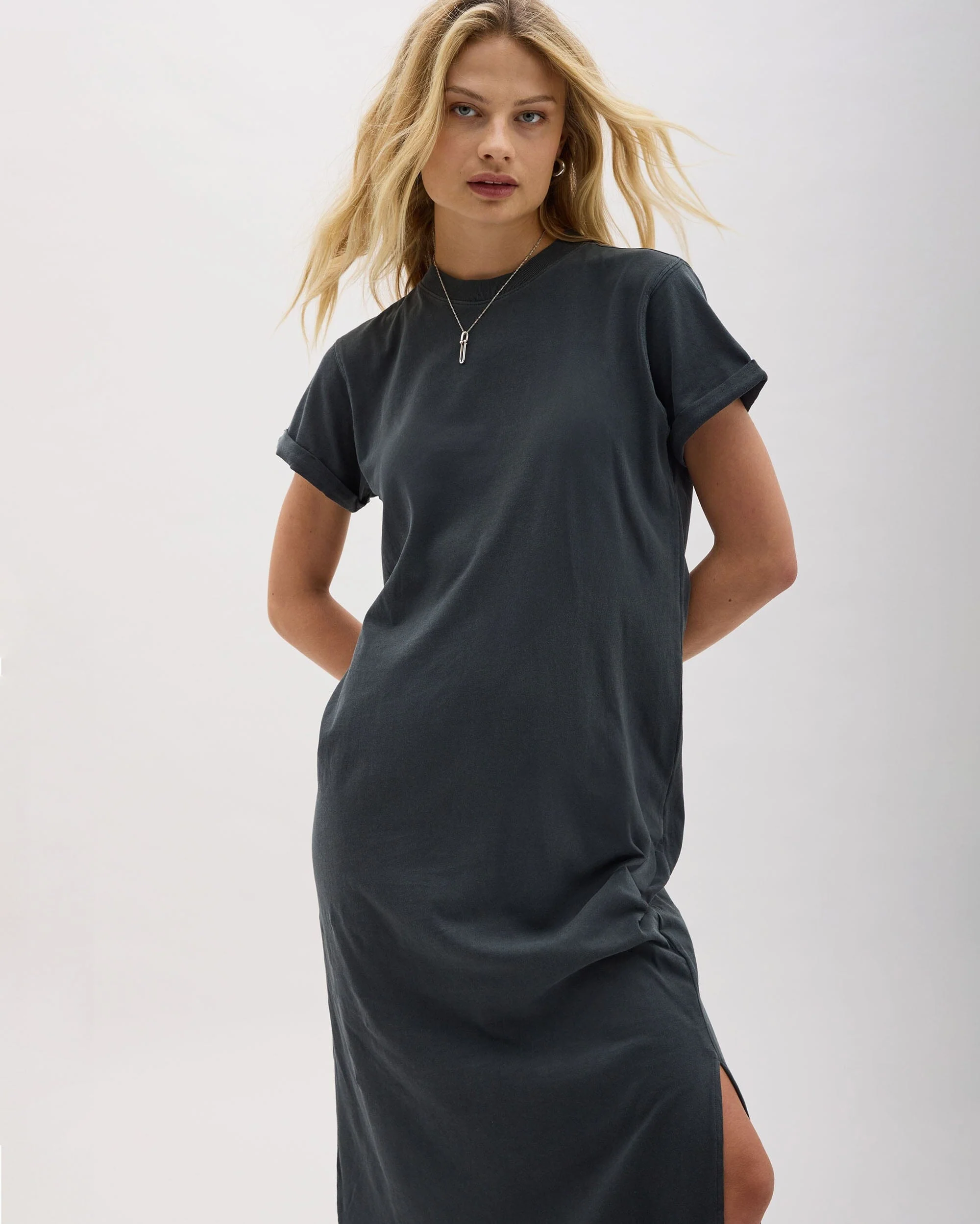 Womens Relaxed Tee Dress - Pigment Dye Jersey - Stretch Limo - Image 3