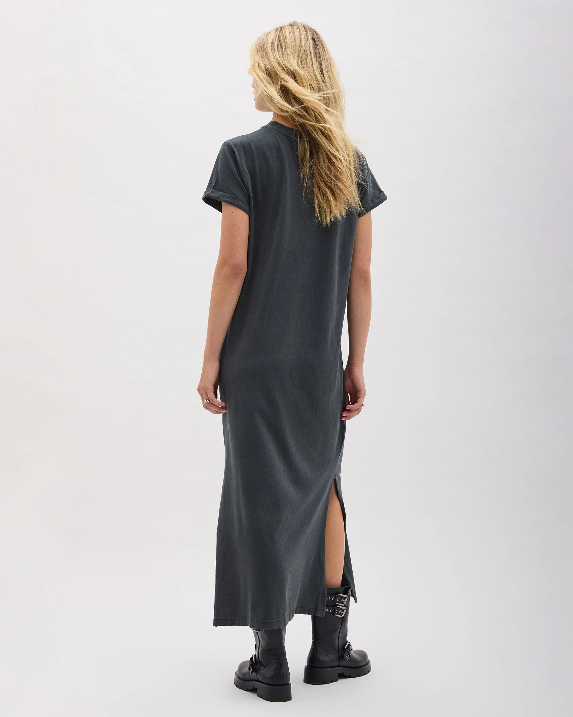 Womens Relaxed Tee Dress - Pigment Dye Jersey - Stretch Limo - Image 5
