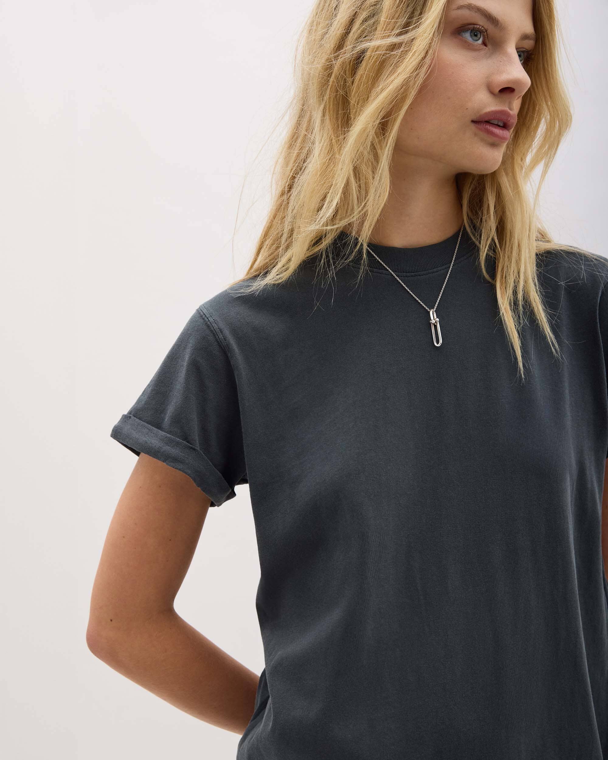 Womens Relaxed Tee Dress - Pigment Dye Jersey - Stretch Limo - Image 6