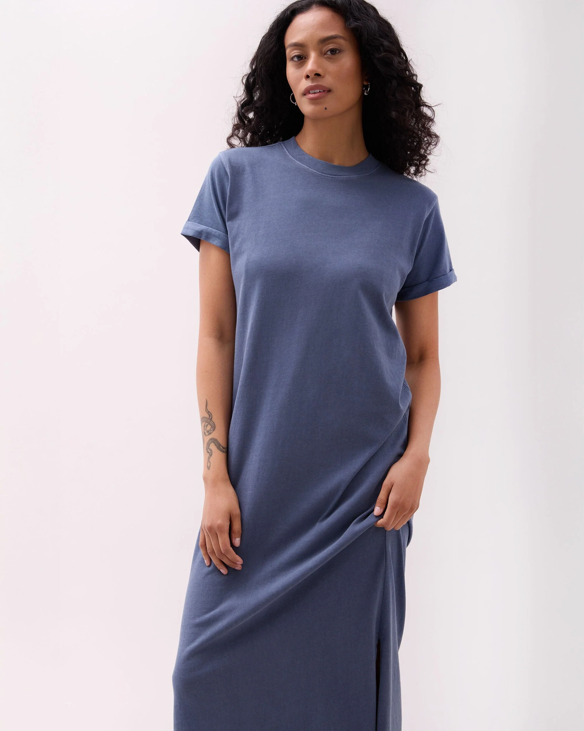Womens Relaxed Tee Dress - Pigment Dye Jersey - Vintage Indigo - Image 3