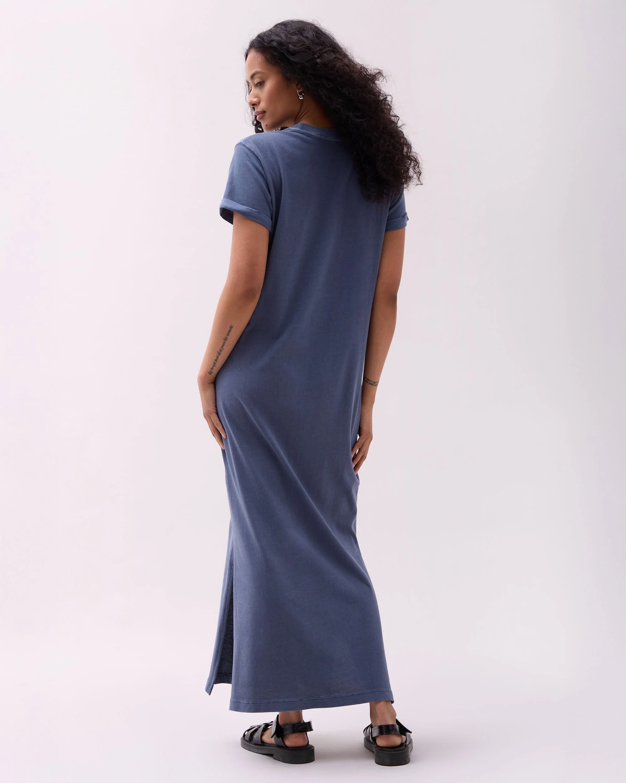 Womens Relaxed Tee Dress - Pigment Dye Jersey - Vintage Indigo - Image 4