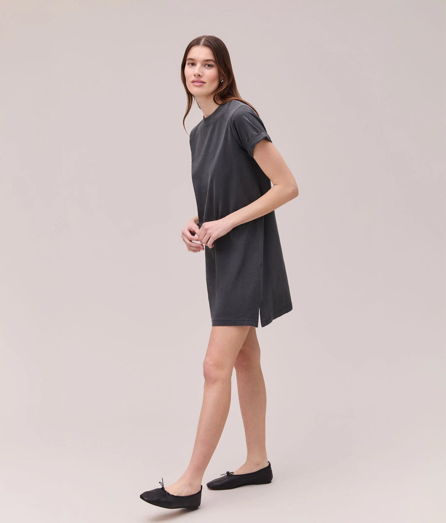 Womens Relaxed Tee Mini Dress - Pigment Dye Jersey - Stretch Limo - Image 3