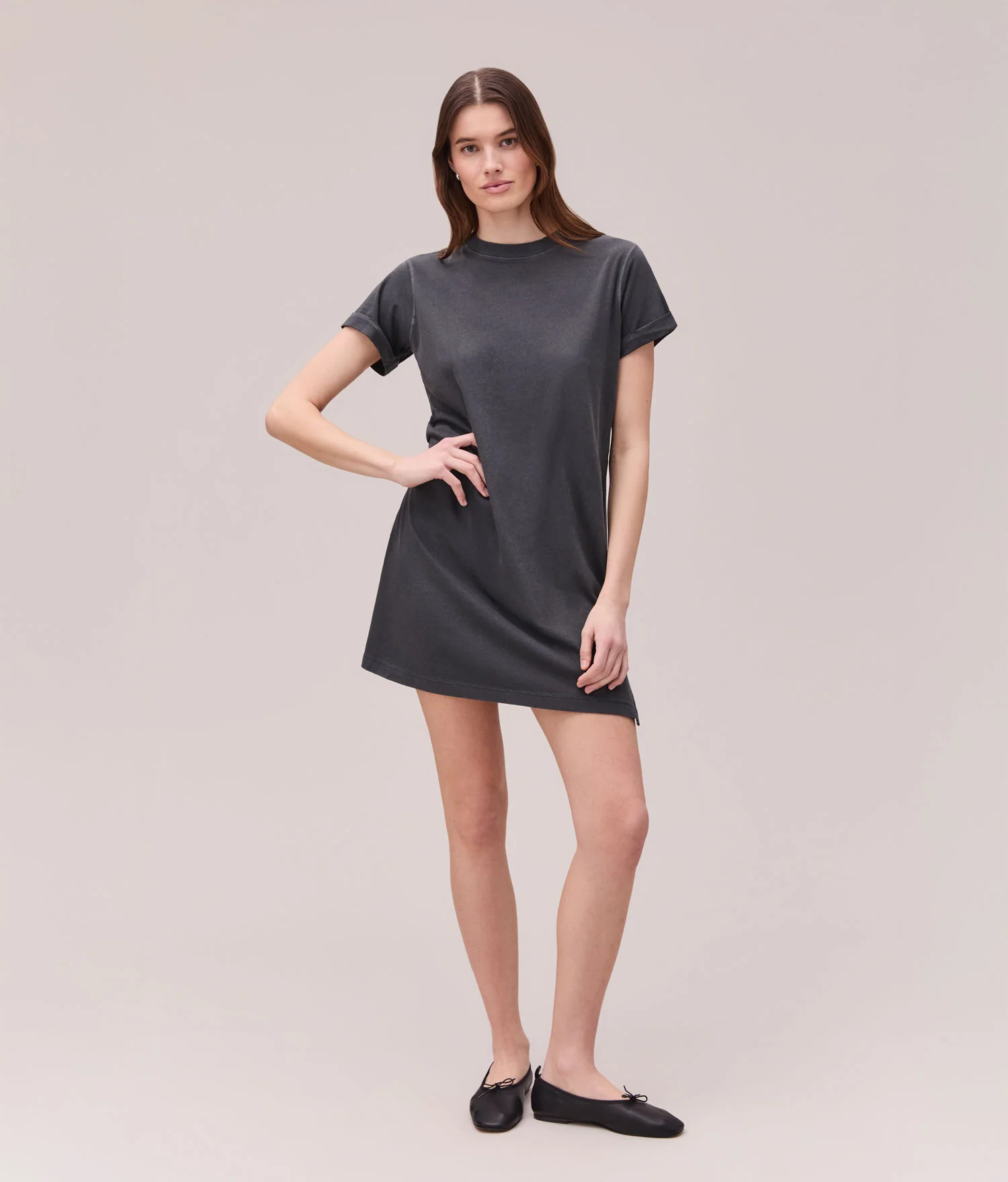 Womens Relaxed Tee Mini Dress - Pigment Dye Jersey - Stretch Limo - Image 5