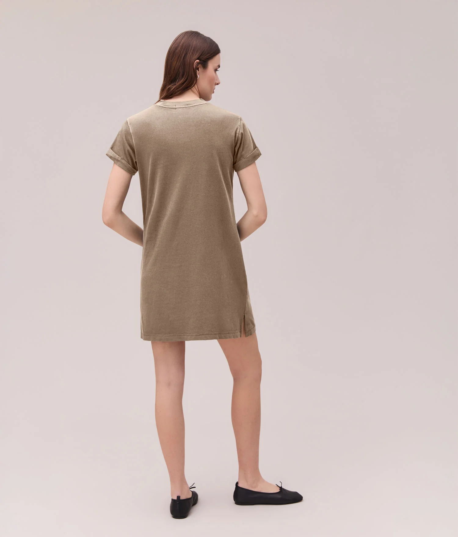 Womens Relaxed Tee Mini Dress - Pigment Dye Jersey - Warm Grey - Image 2
