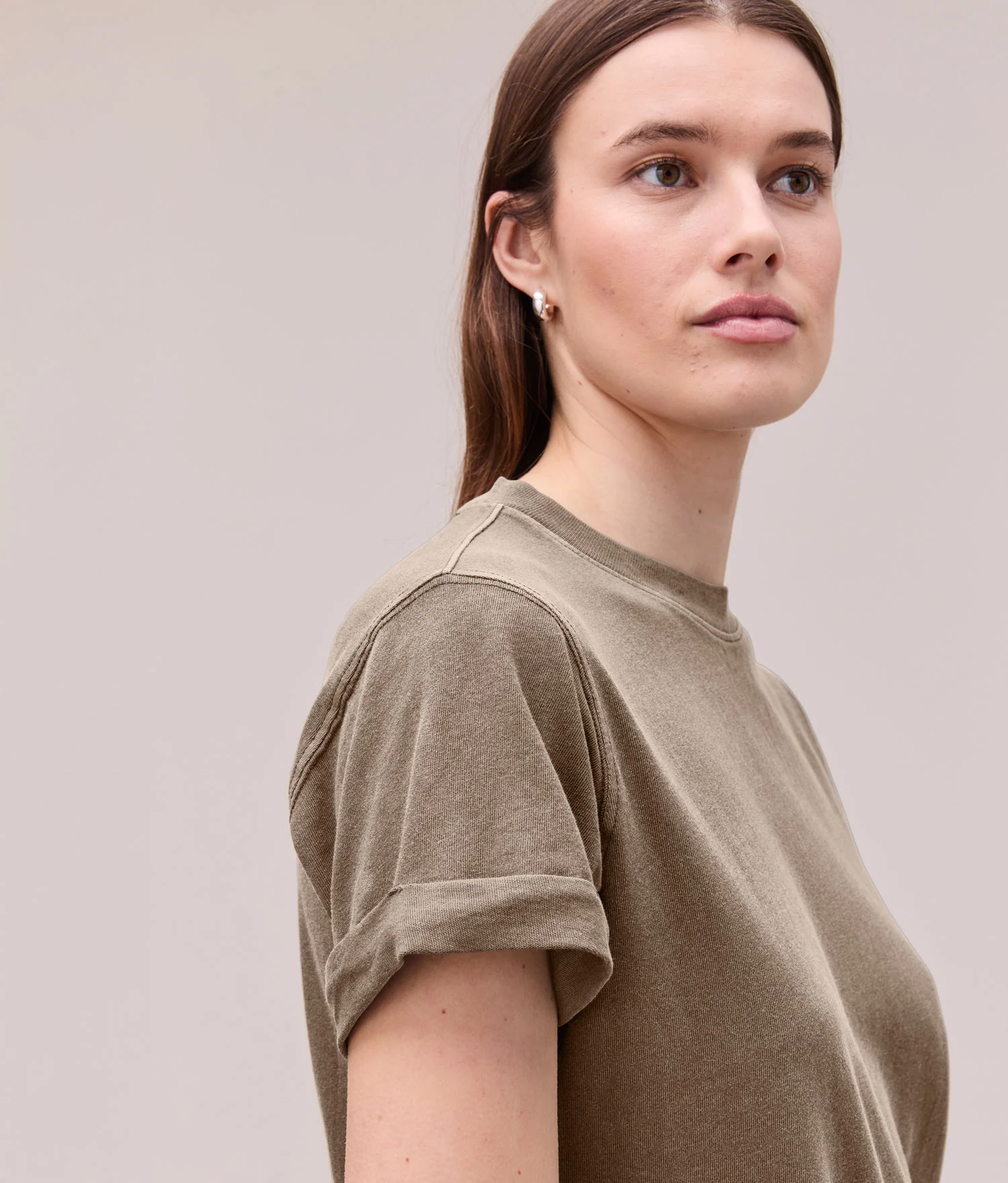 Womens Relaxed Tee Mini Dress - Pigment Dye Jersey - Warm Grey - Image 3