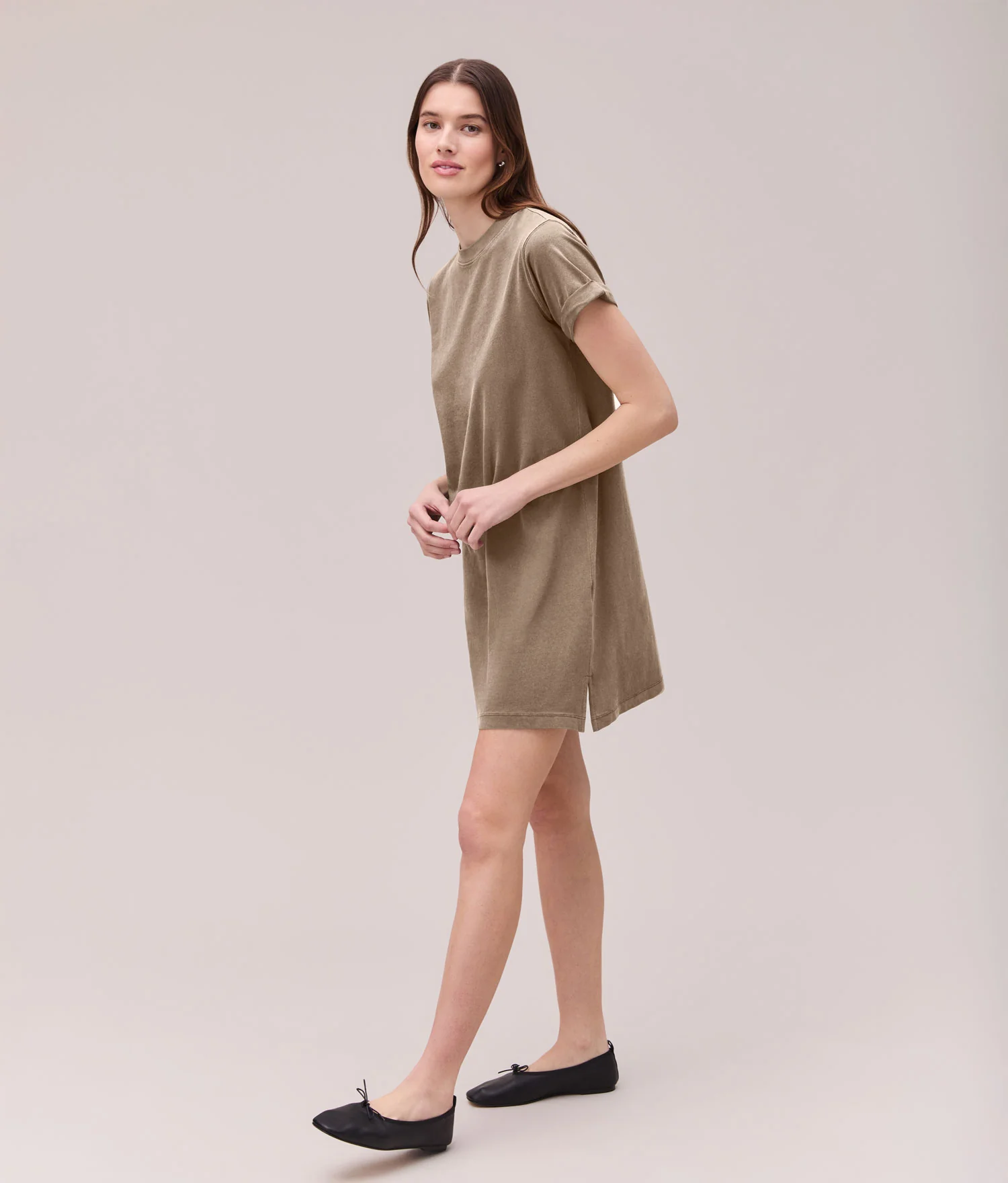 Womens Relaxed Tee Mini Dress - Pigment Dye Jersey - Warm Grey - Image 4