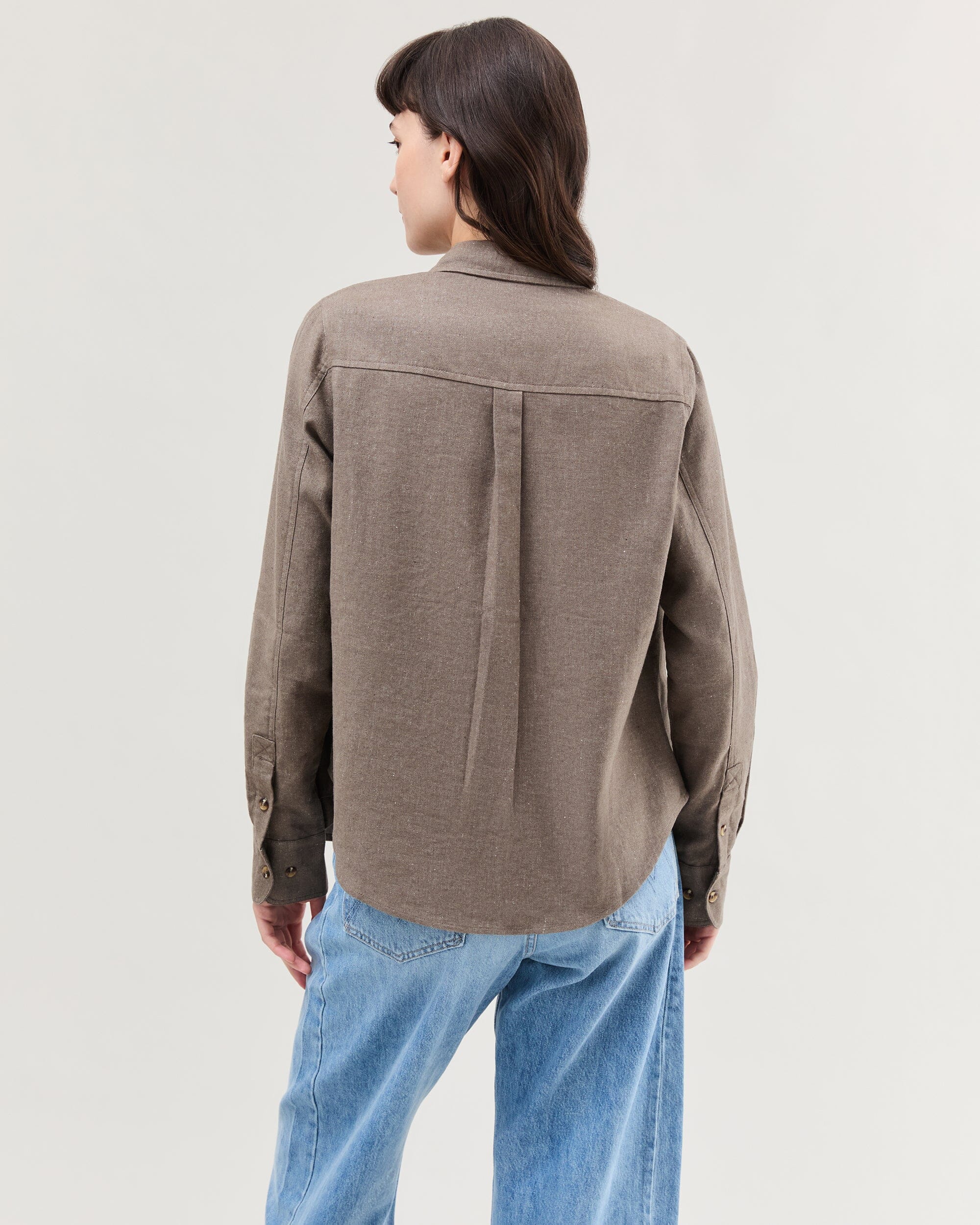 Womens Roma Work Shirt - Cotton Linen Twill - Porcini - Image 4