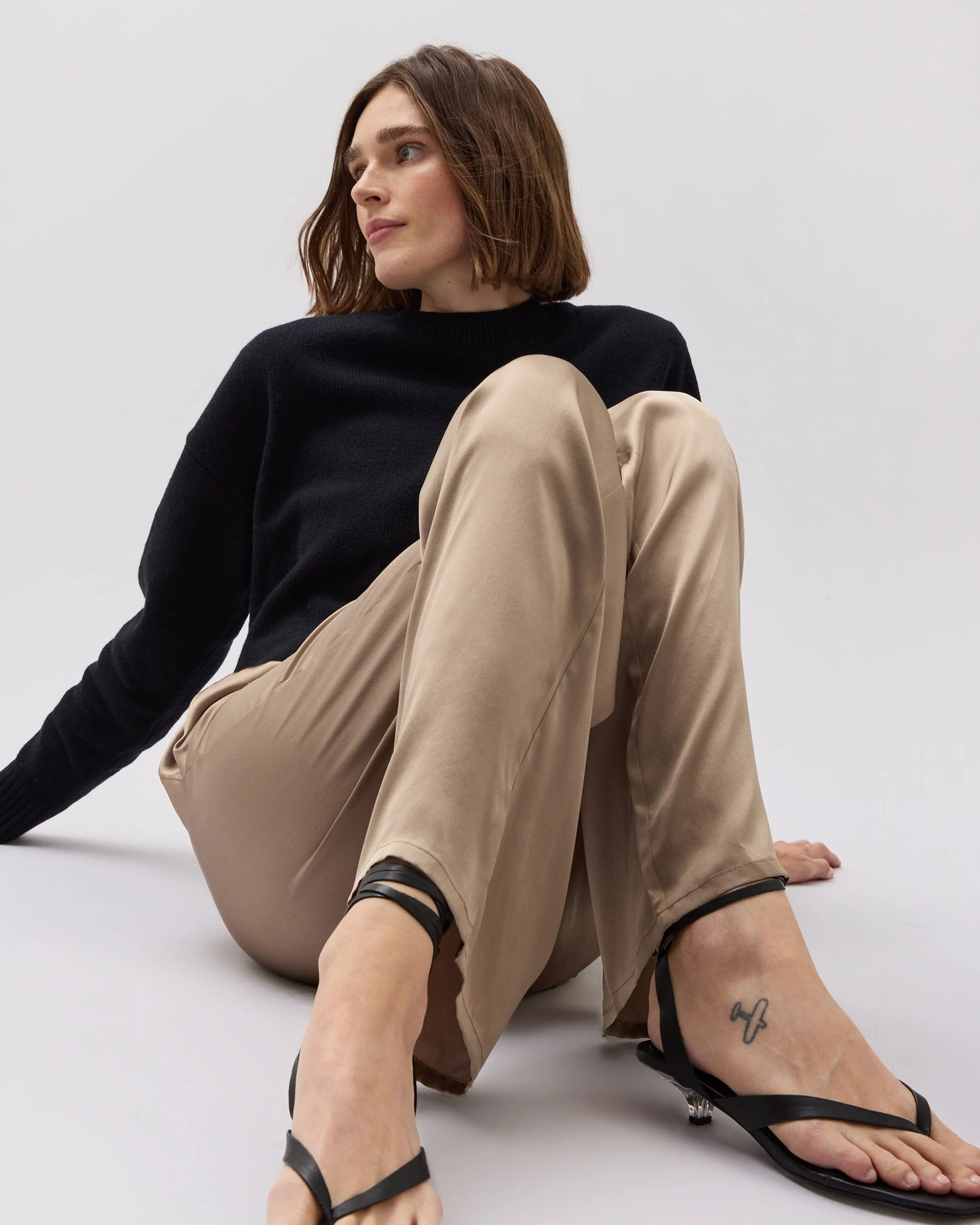 Womens Silk Satin Pant - Silk Satin - Warm Grey - Image 6