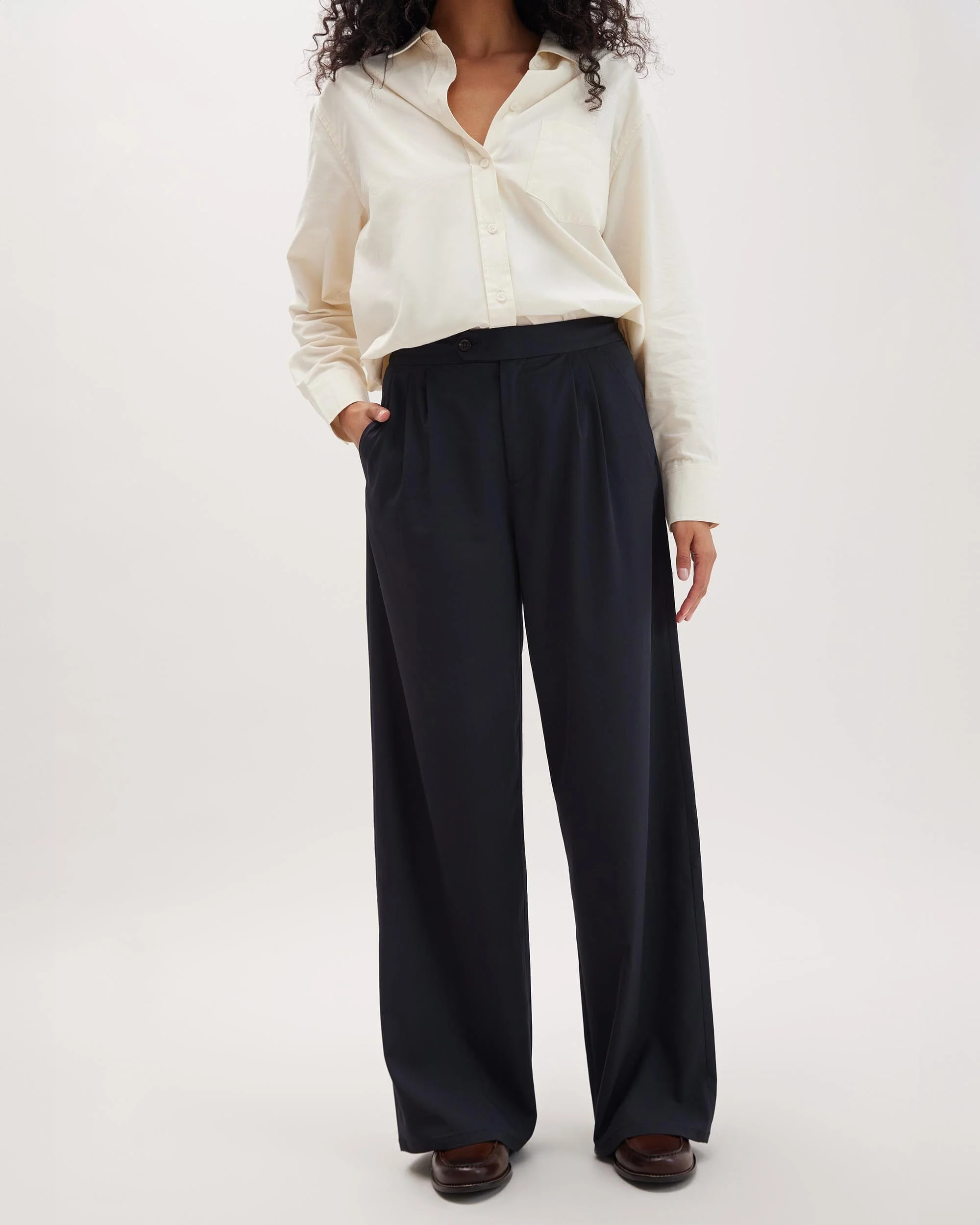 Womens Sophia Fluid Wide Leg Trouser - Polyester Modal Twill - Black - Image 6