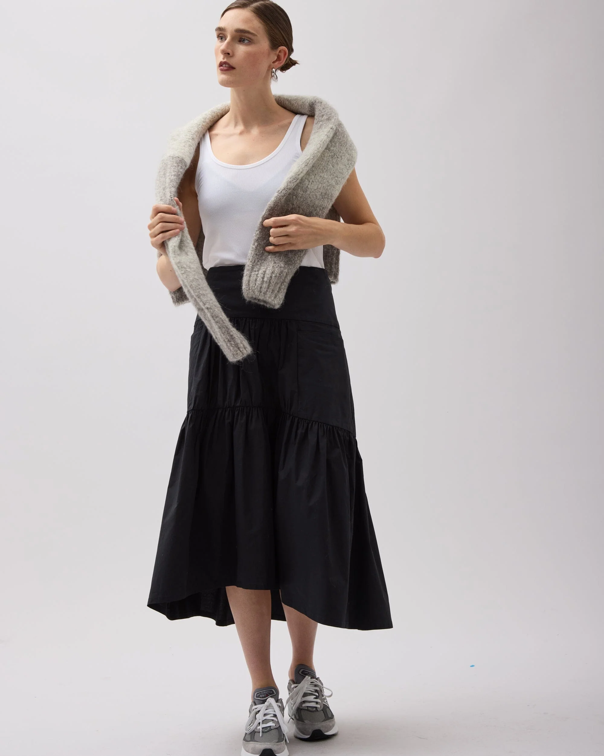 Womens Stevie Tiered Maxi Skirt - Cotton Poplin - Black - Image 2