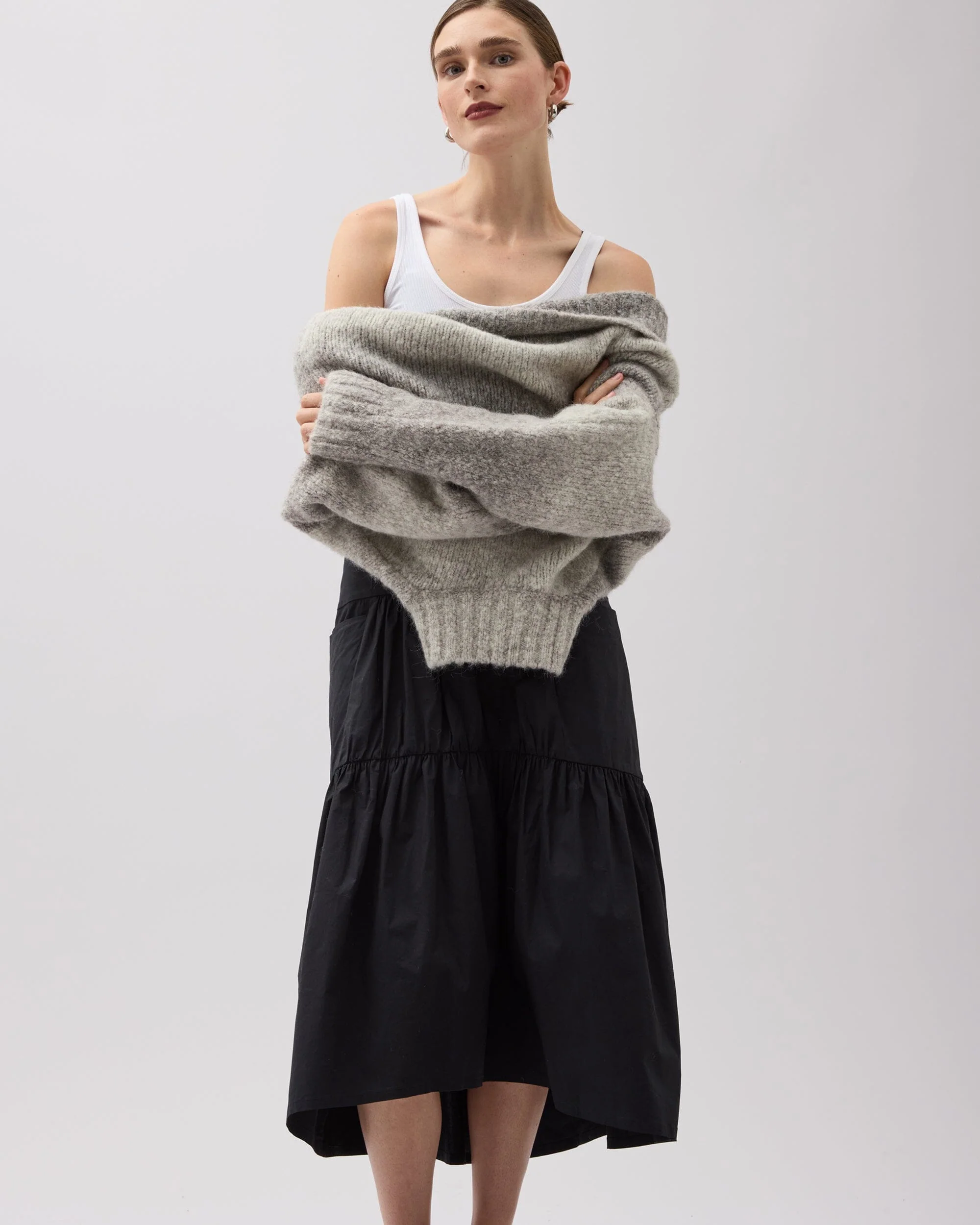 Womens Stevie Tiered Maxi Skirt - Cotton Poplin - Black - Image 3