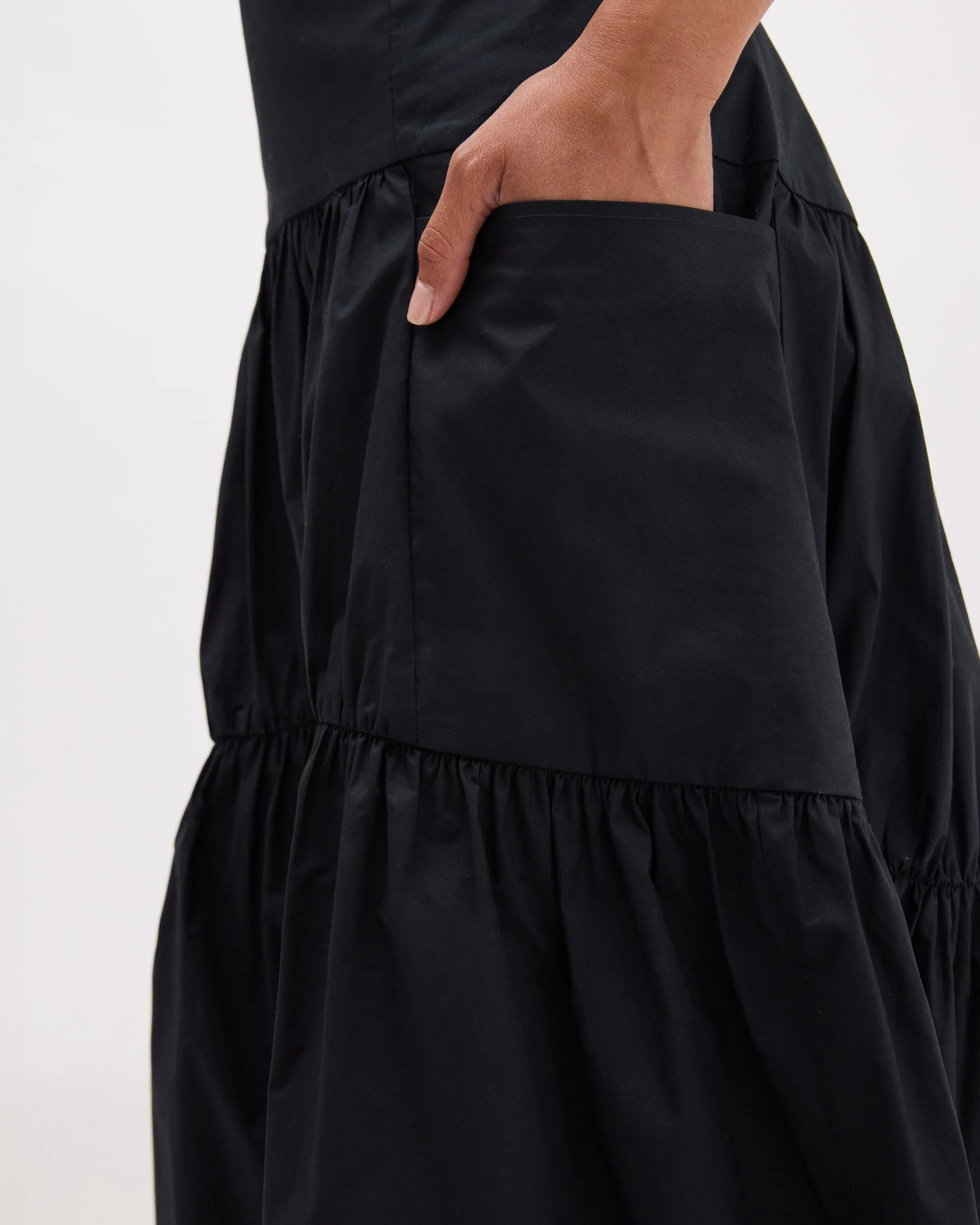 Womens Stevie Tiered Maxi Skirt - Cotton Poplin - Black - Image 4