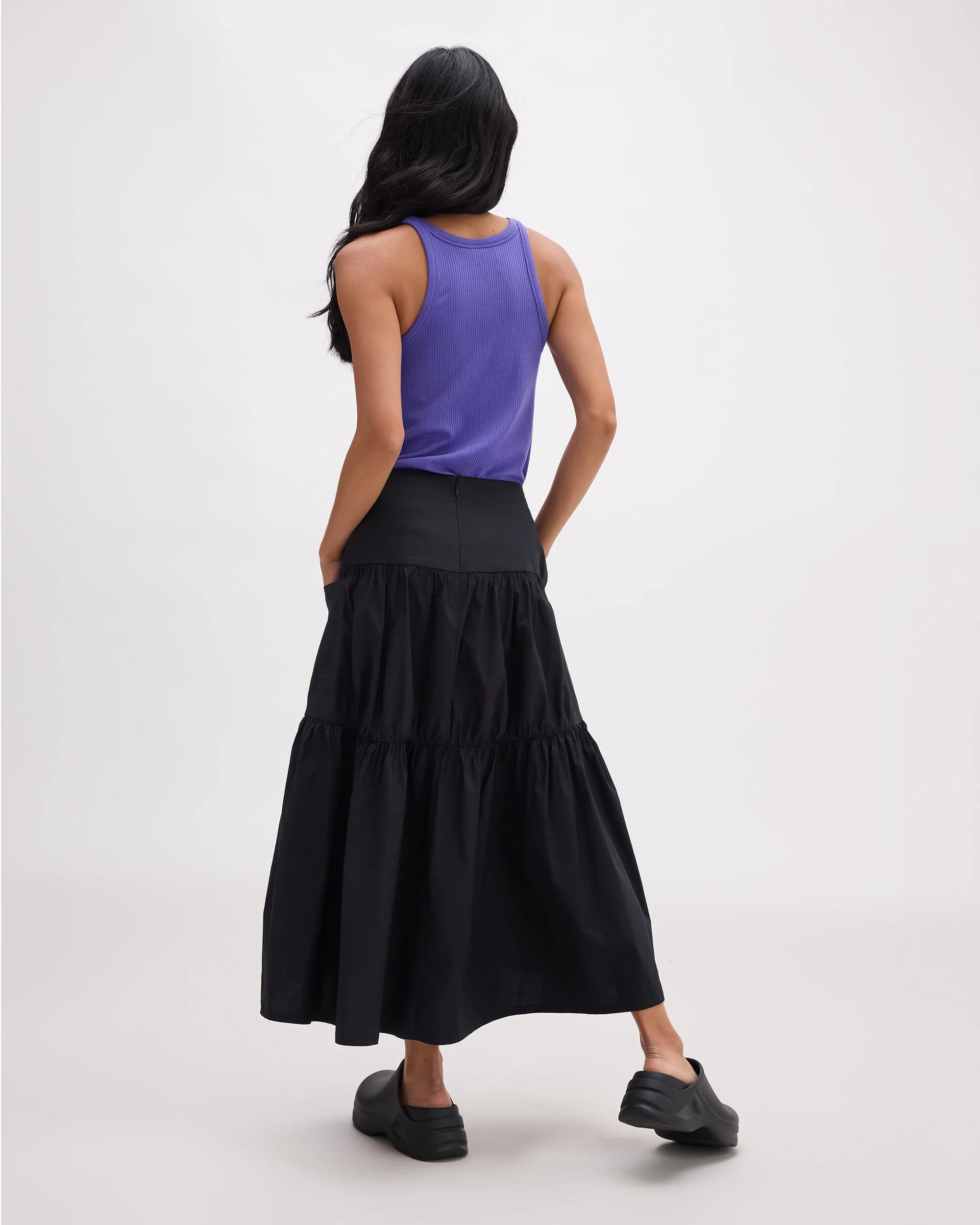 Womens Stevie Tiered Maxi Skirt - Cotton Poplin - Black - Image 5