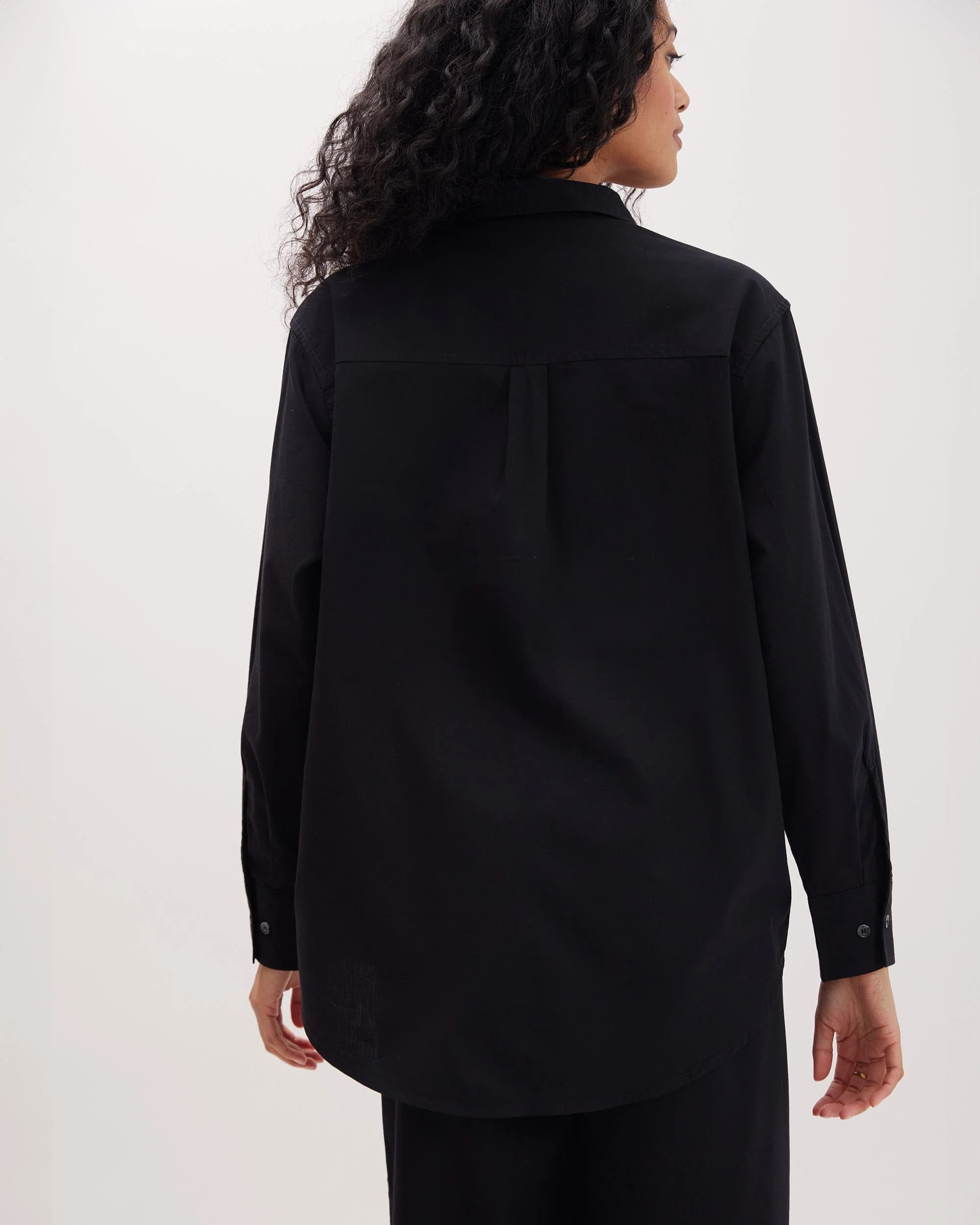 Womens Venice Button Up Shirt - Cotton Rayon Woven - Black - Image 3