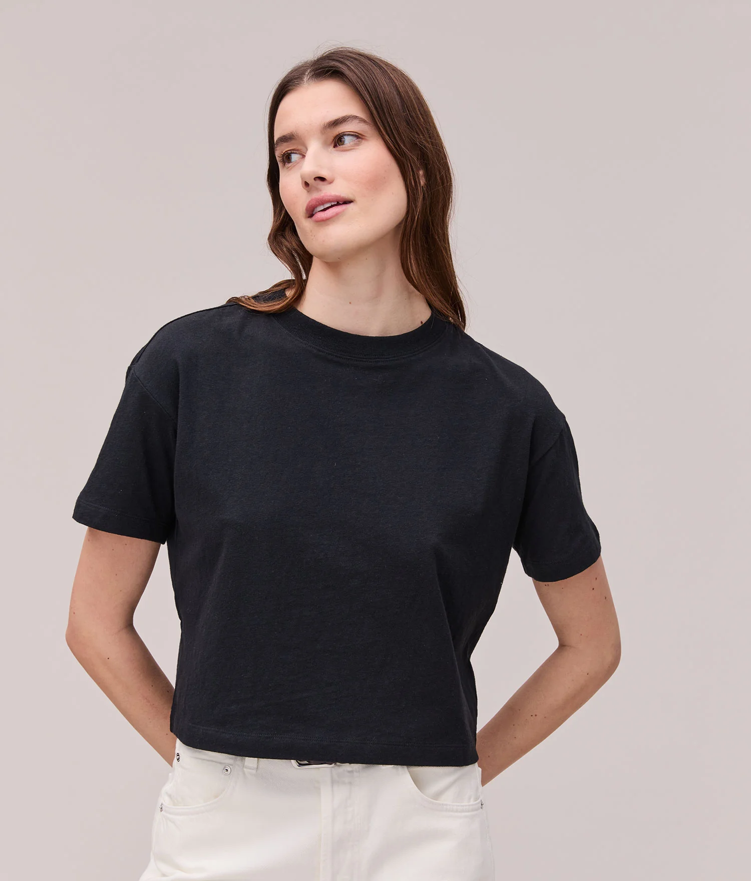 Womens Vintage Jersey Oversized Crop - Recycled Cotton Jersey - Black
