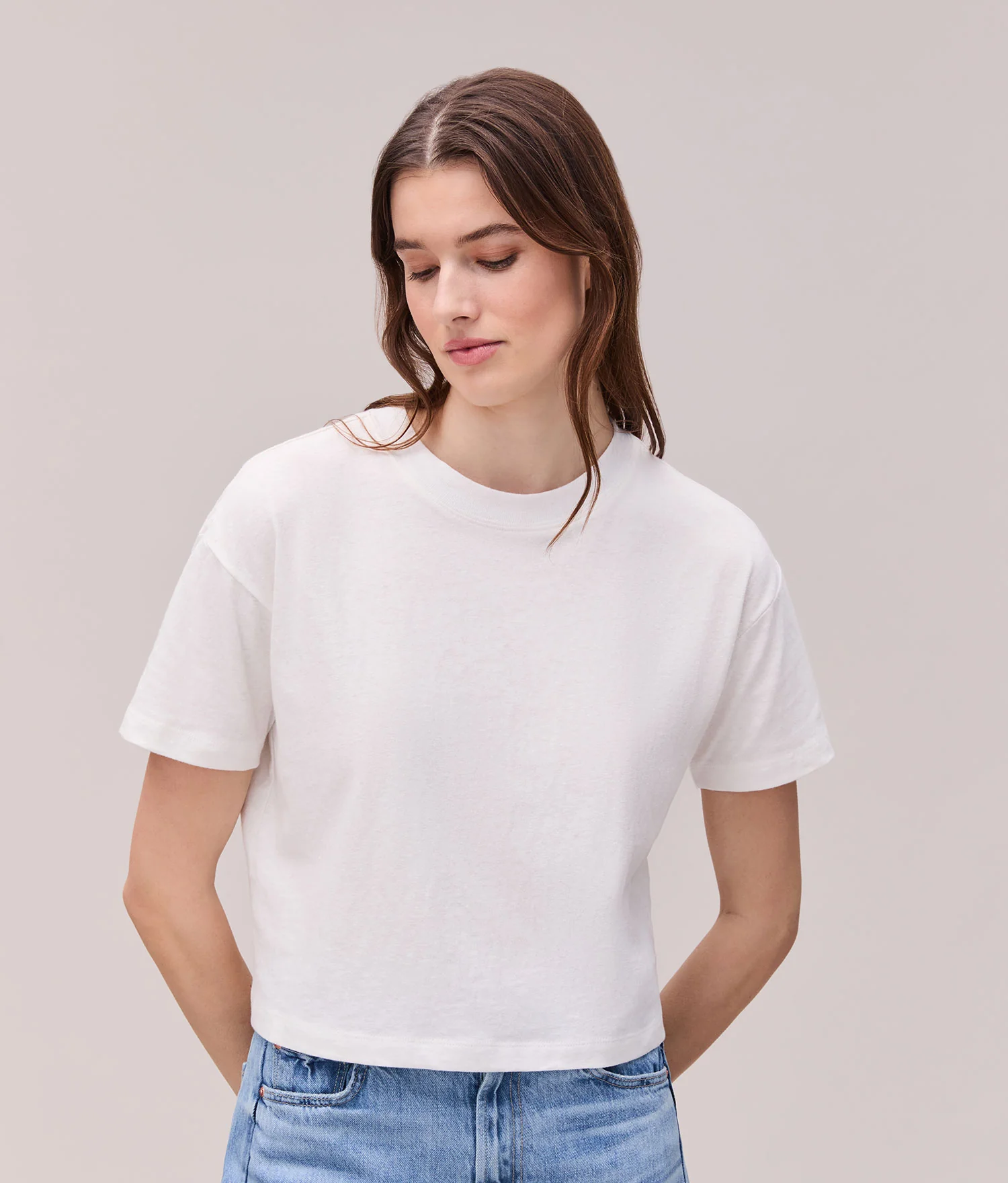 Womens Vintage Jersey Oversized Crop - Recycled Cotton Jersey - White