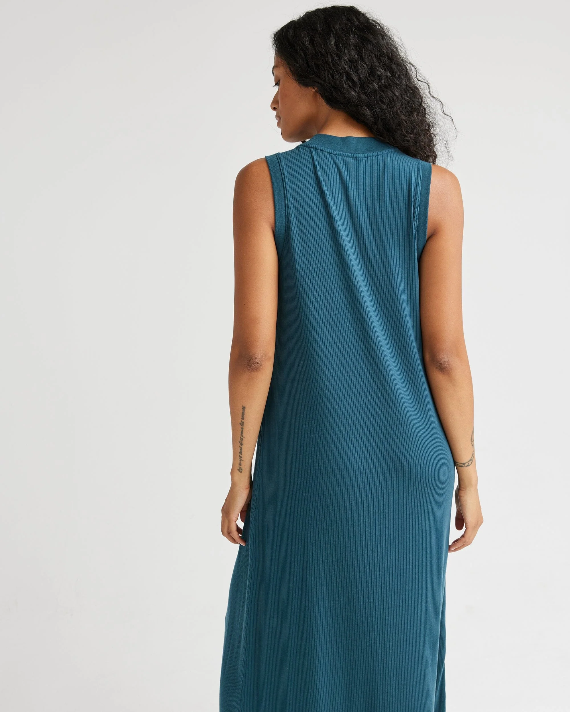 Womens Vintage Rib Column Dress - Lyocell Rib Knit - Reflecting Pond - Image 4
