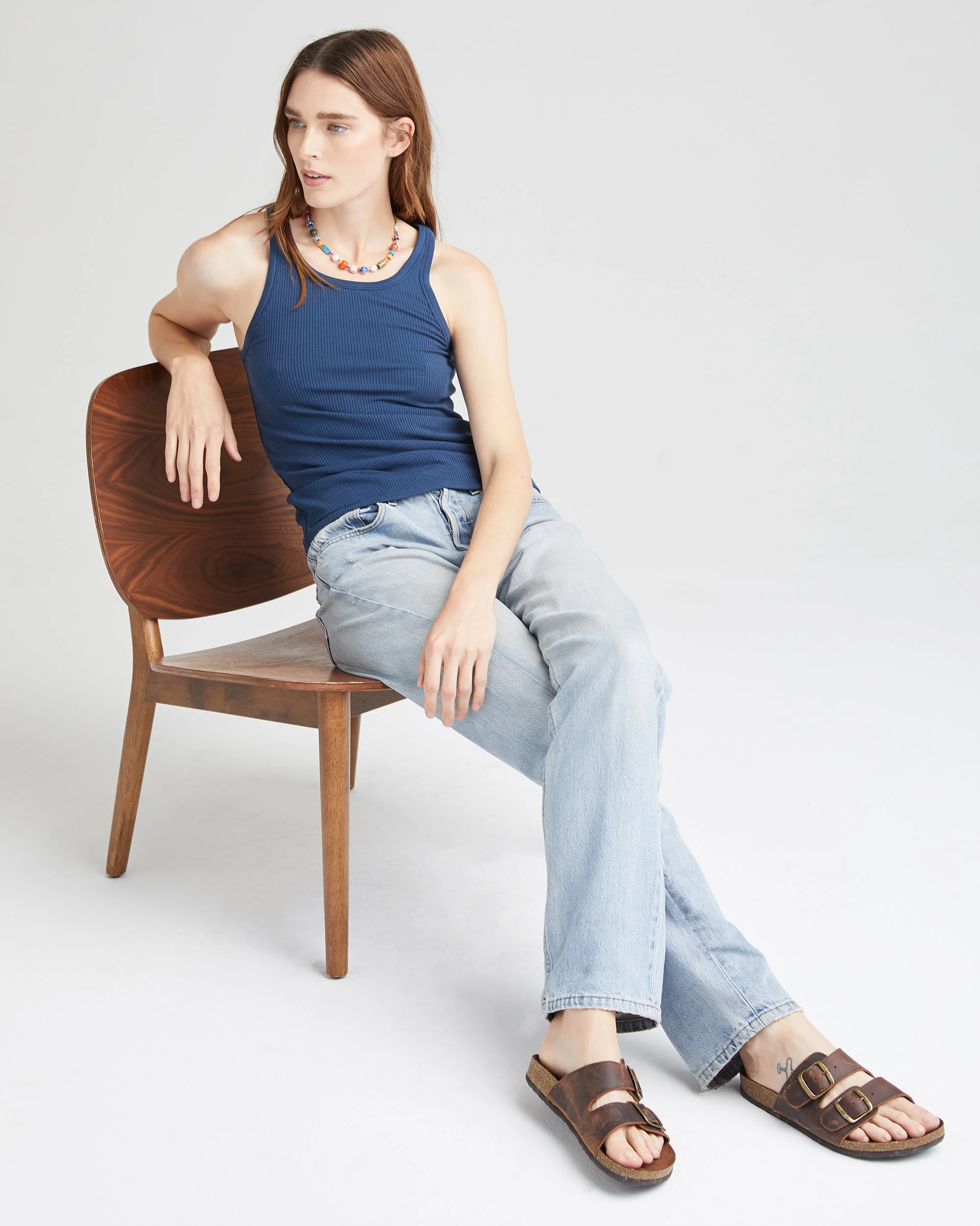 Womens Vintage Rib Tank - Lyocell Rib Knit - Moonlit Ocean - Image 2