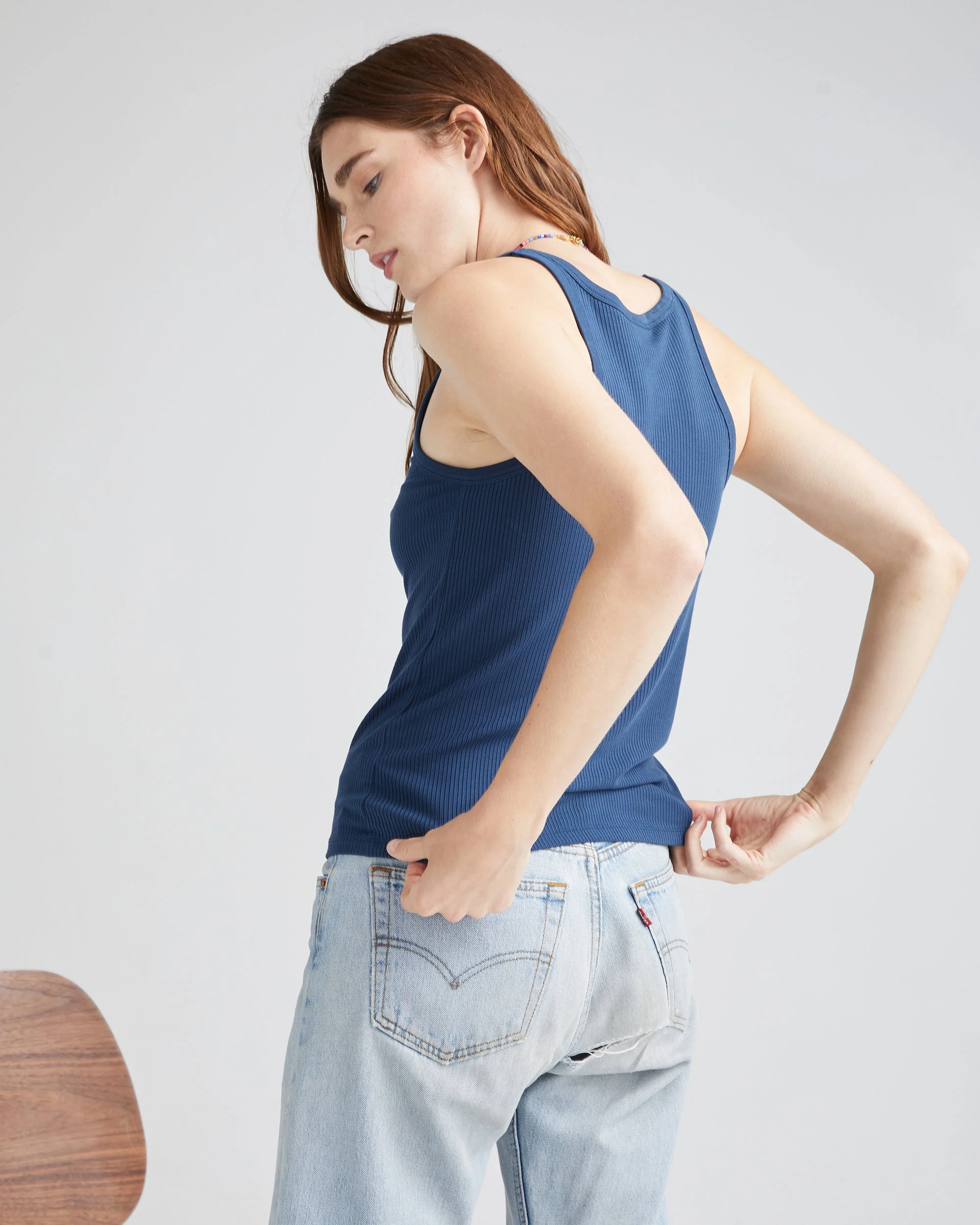 Womens Vintage Rib Tank - Lyocell Rib Knit - Moonlit Ocean - Image 3