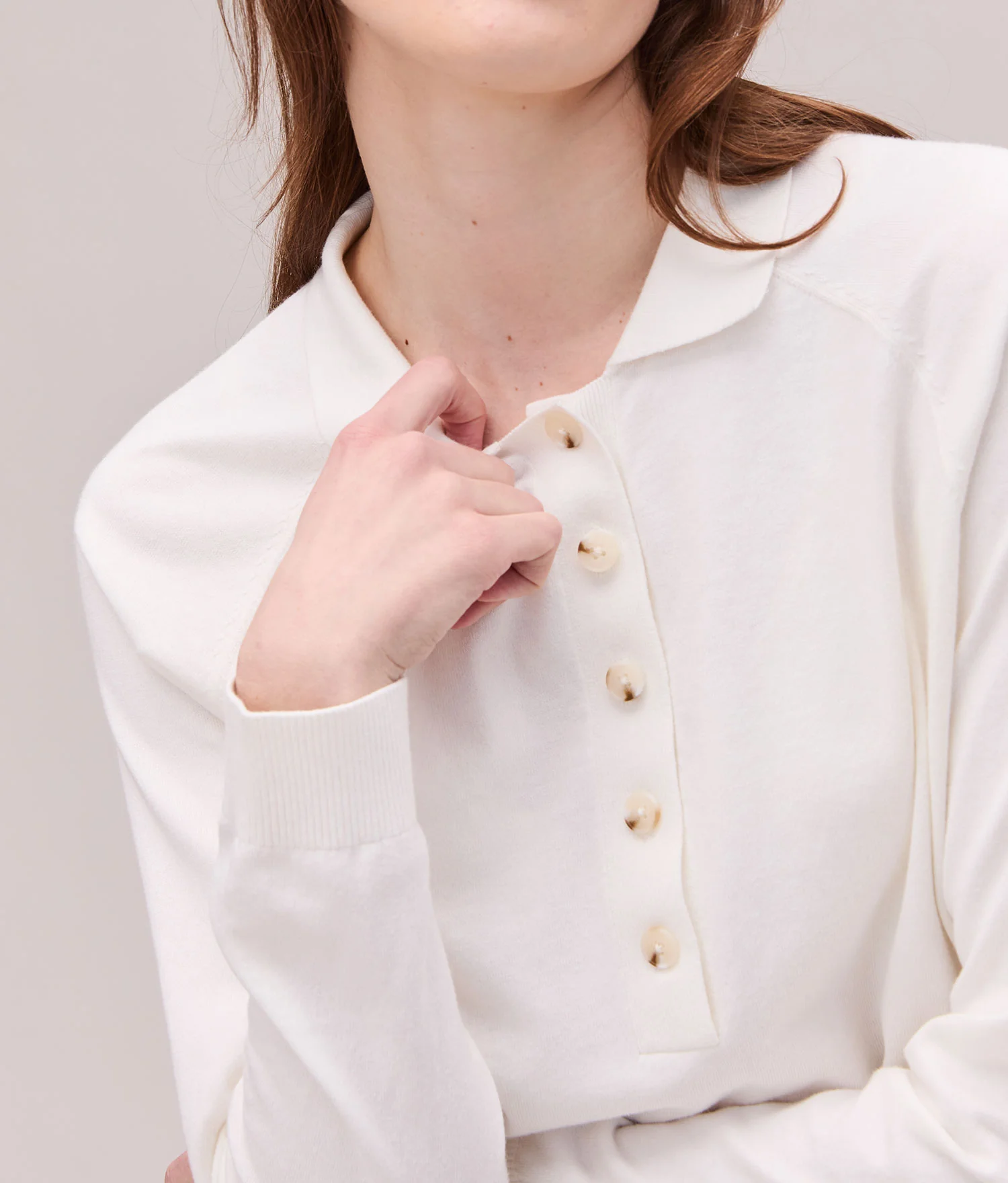 Womens Washable Cotton Silk Henley - Cotton Sweater Knit - Coconut Milk - Image 4