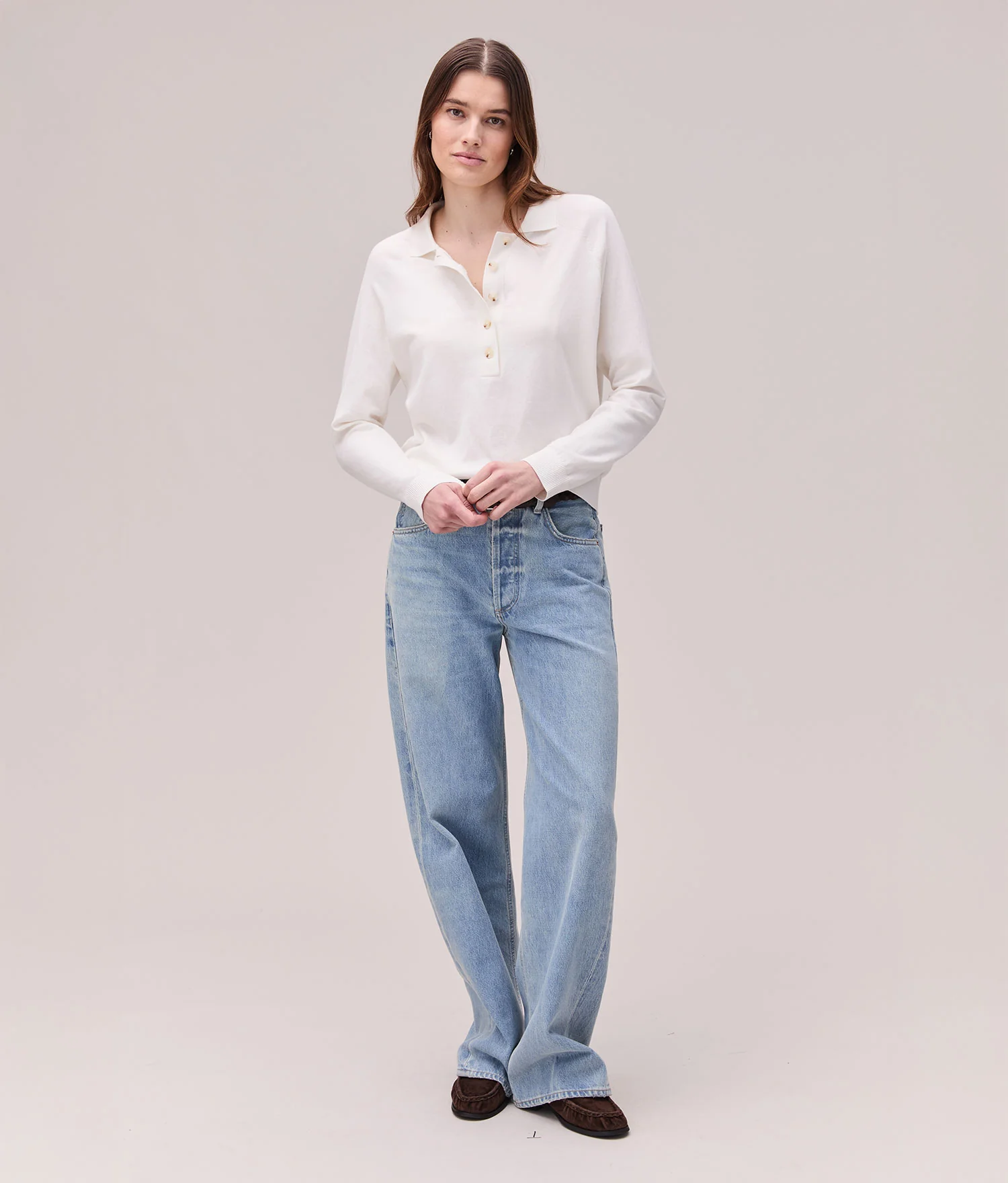 Womens Washable Cotton Silk Henley - Cotton Sweater Knit - Coconut Milk - Image 5
