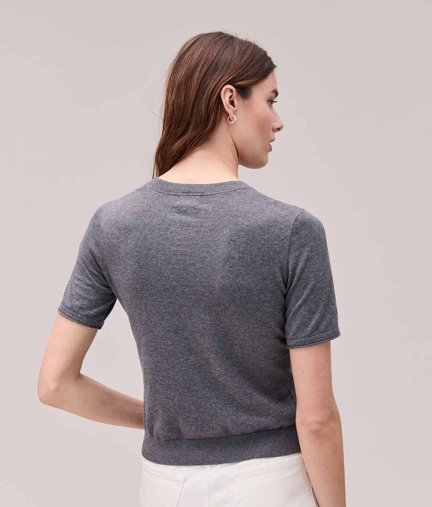 Womens Washable Cotton Silk Tee - Cotton Sweater Knit - Charcoal Heather Grey - Image 2