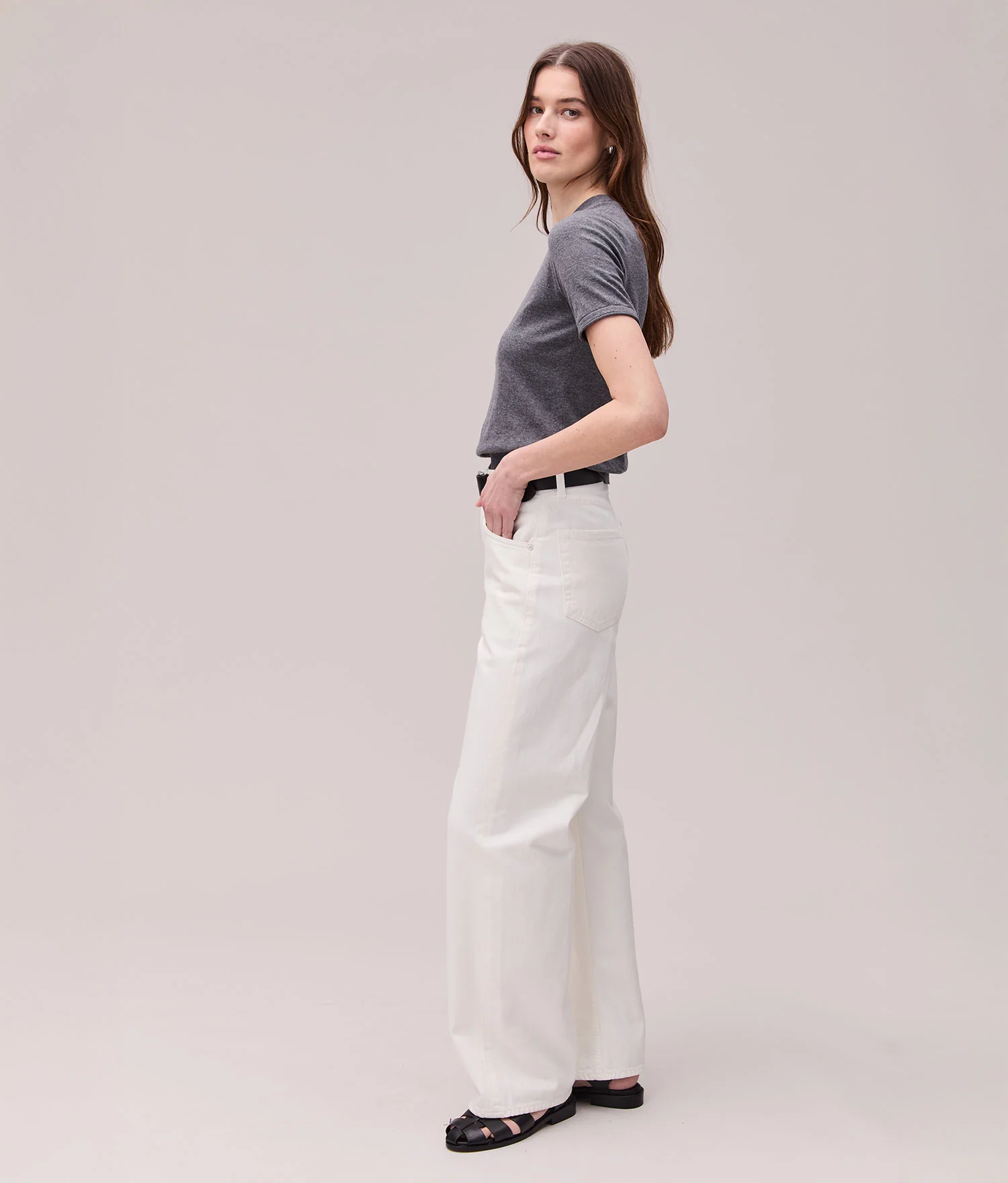Womens Washable Cotton Silk Tee - Cotton Sweater Knit - Charcoal Heather Grey - Image 3